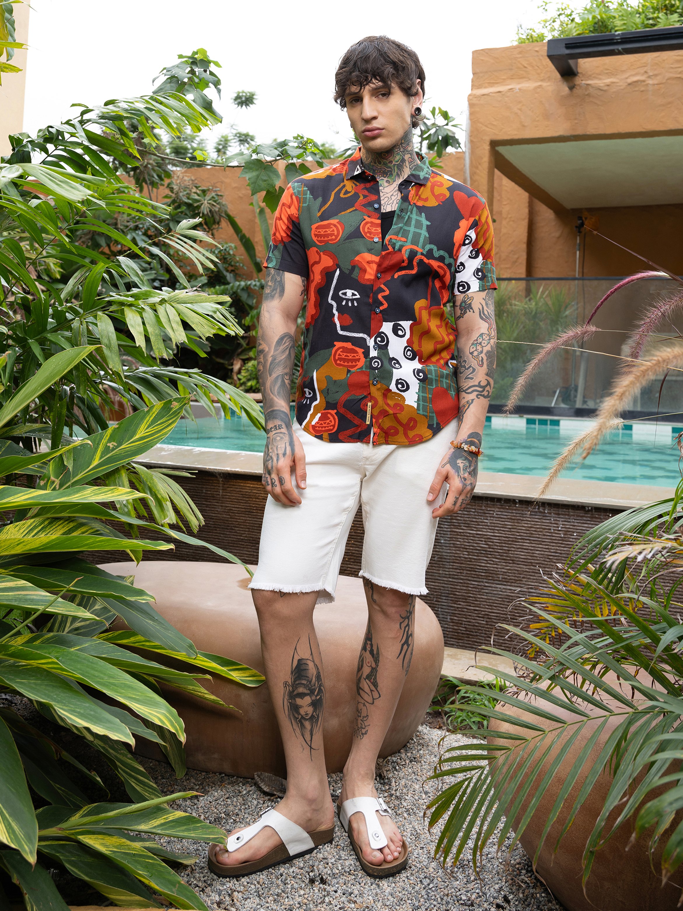 Men Abstract Print Short Sleeve Shirt