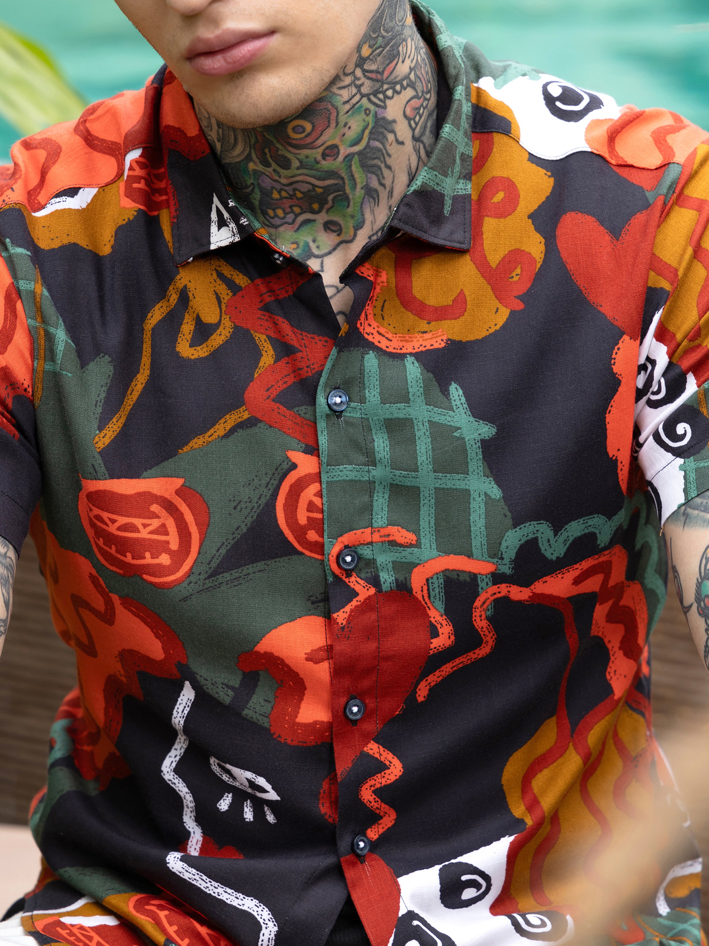 Men Abstract Print Short Sleeve Shirt