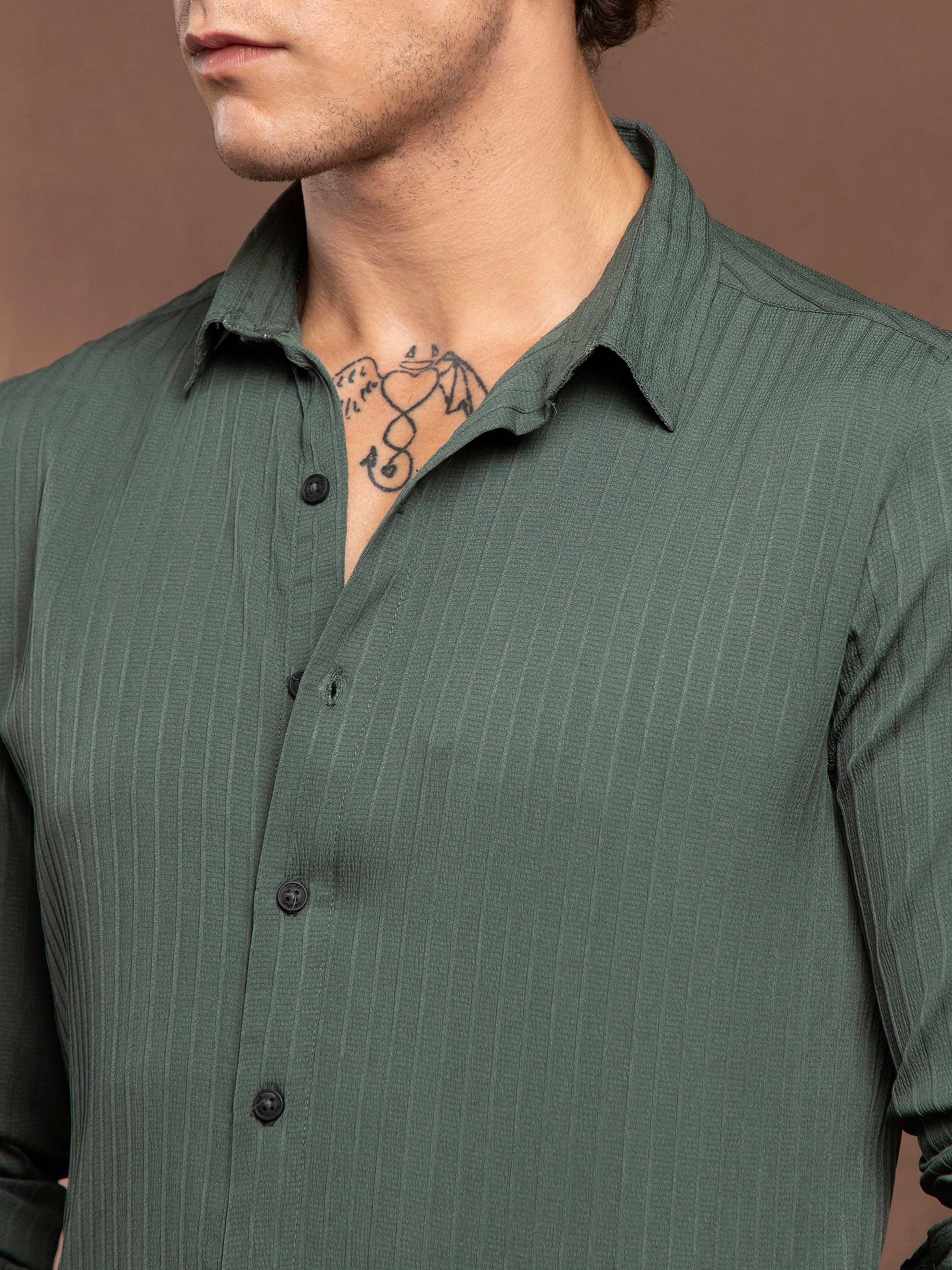 Men Emerald Green Pinstripe-Tactile Shirt