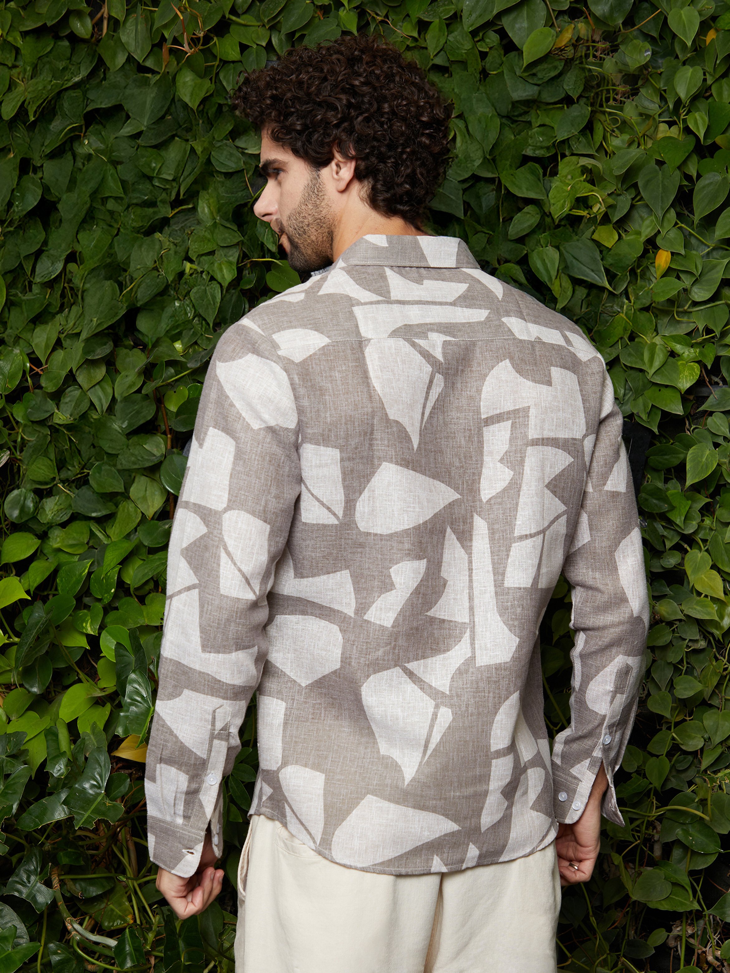 Men Abstract Print Linen Shirt