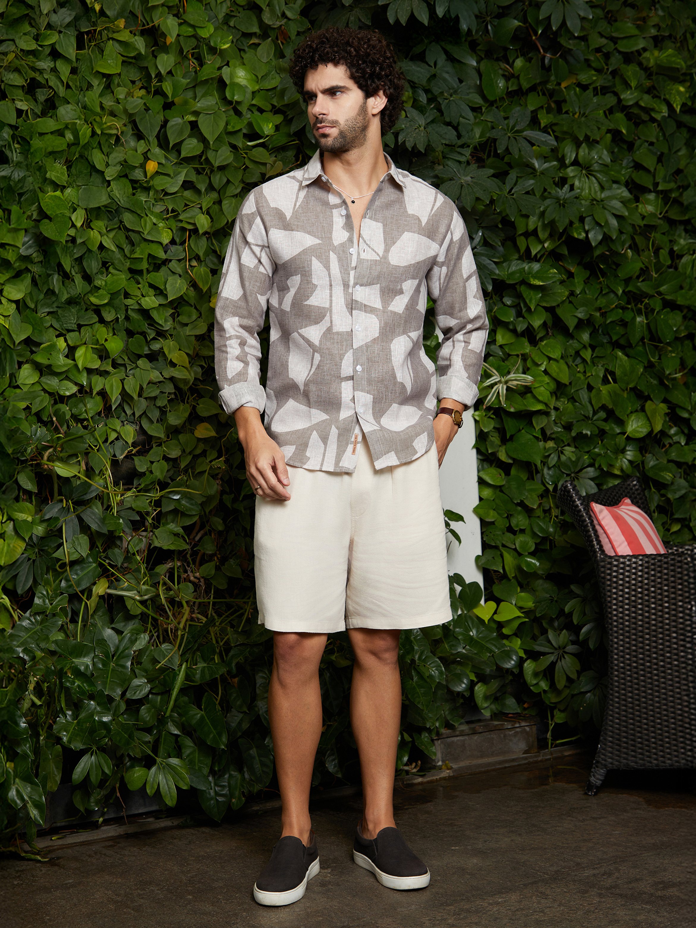 Men Abstract Print Linen Shirt