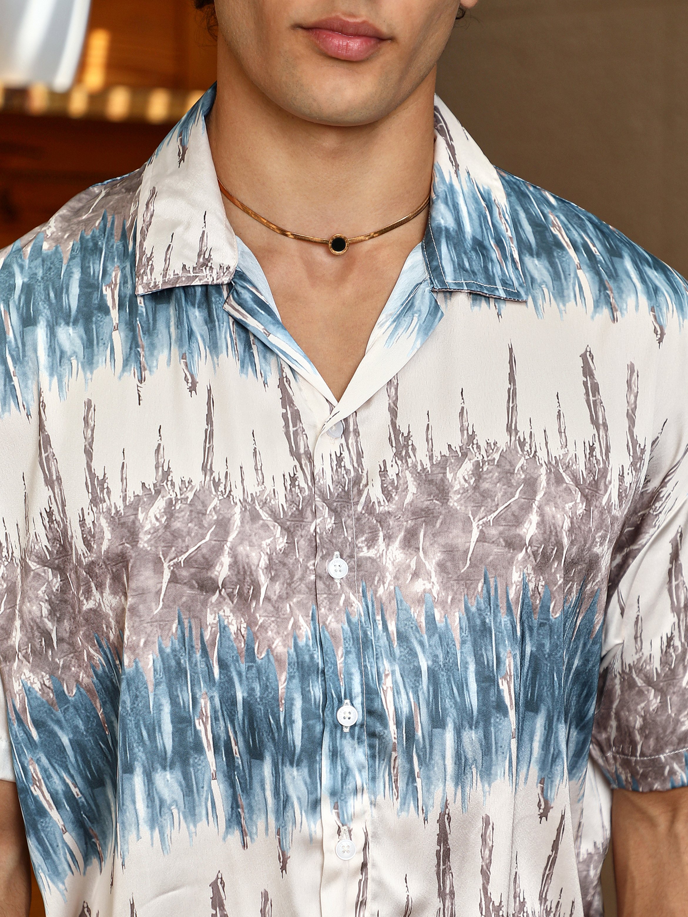Men Printed Satin Oversized Shirt