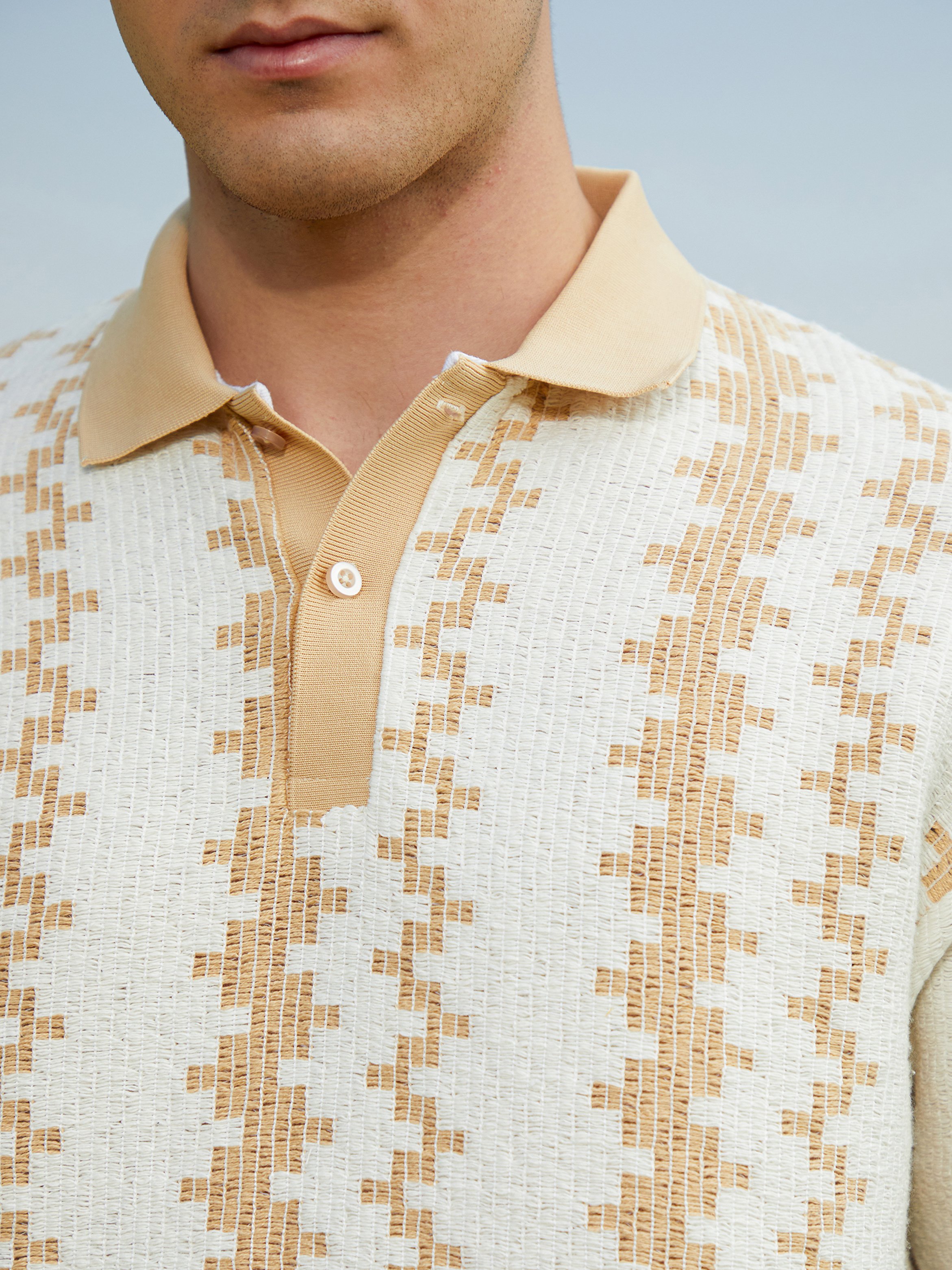 Men Striped Textured Short Sleeve Polo 