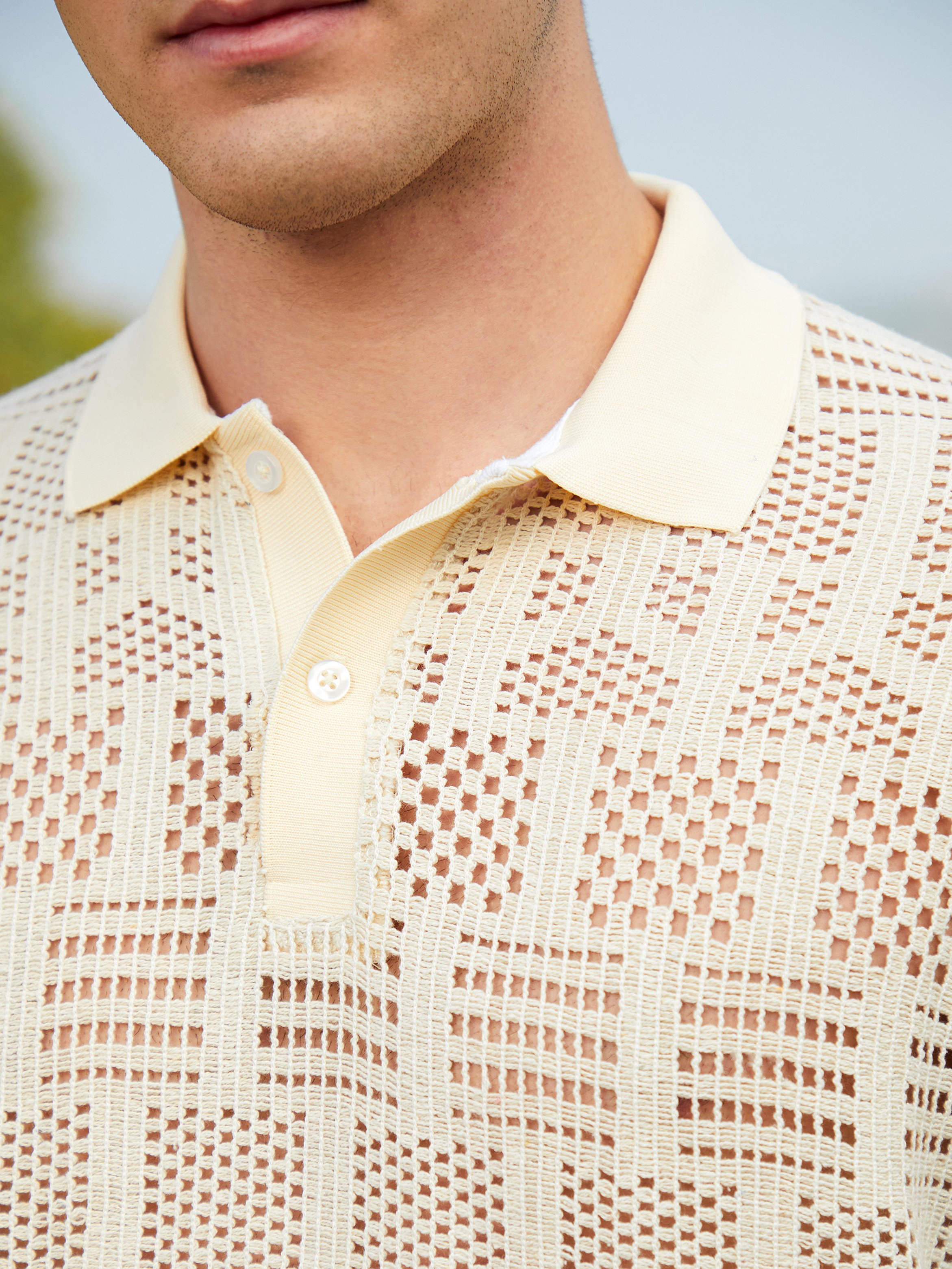 Men Beige Textured Oversized Polo