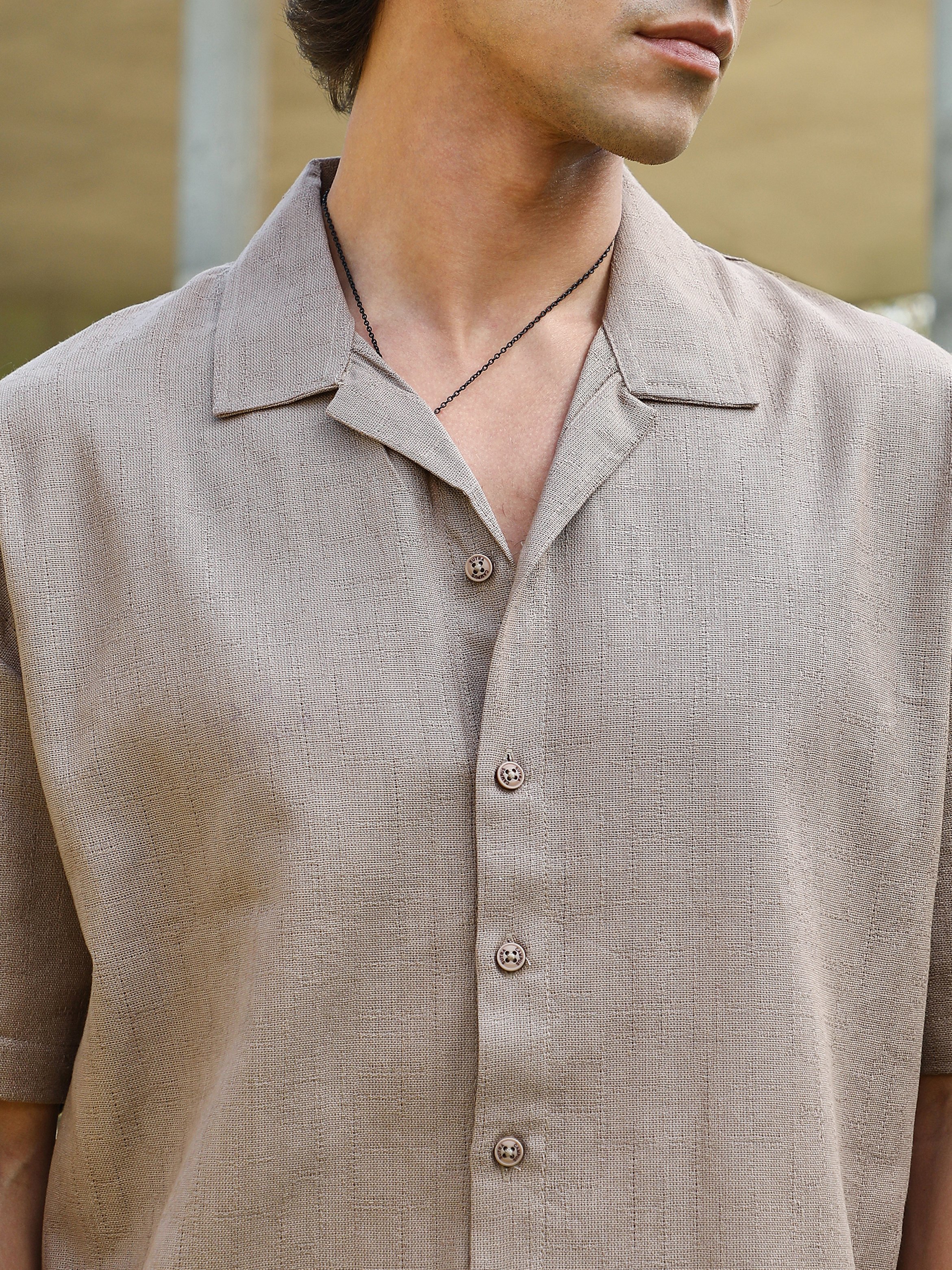 Men Brown Solid Resort Oversized Shirt