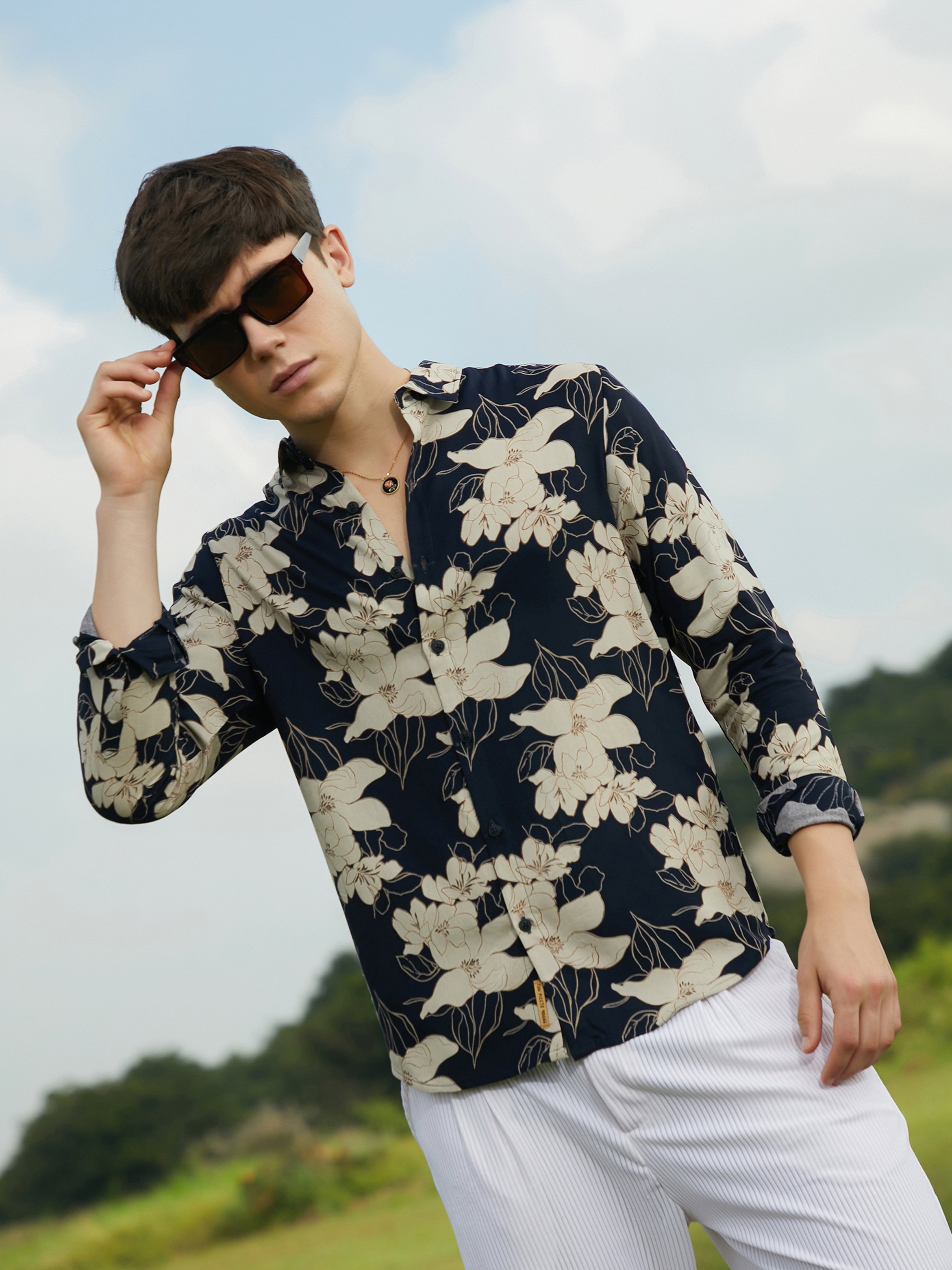 Men Black Floral Print Shirt