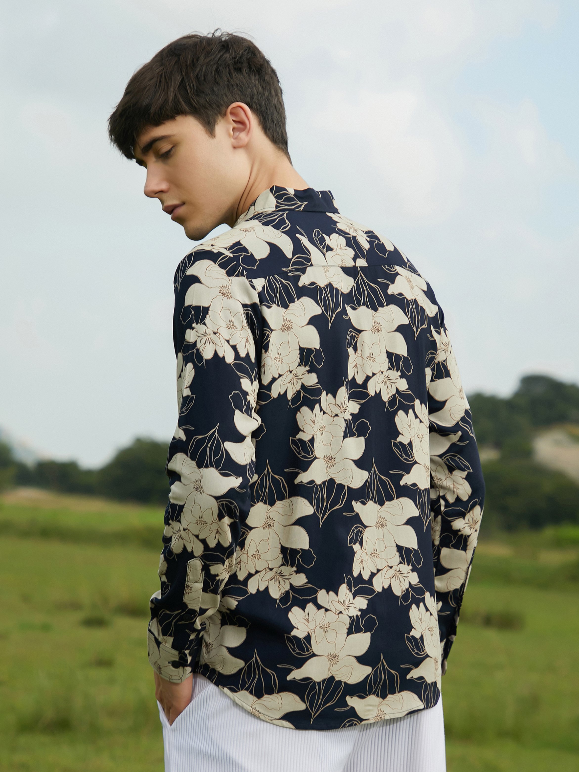 Men Black Floral Print Shirt