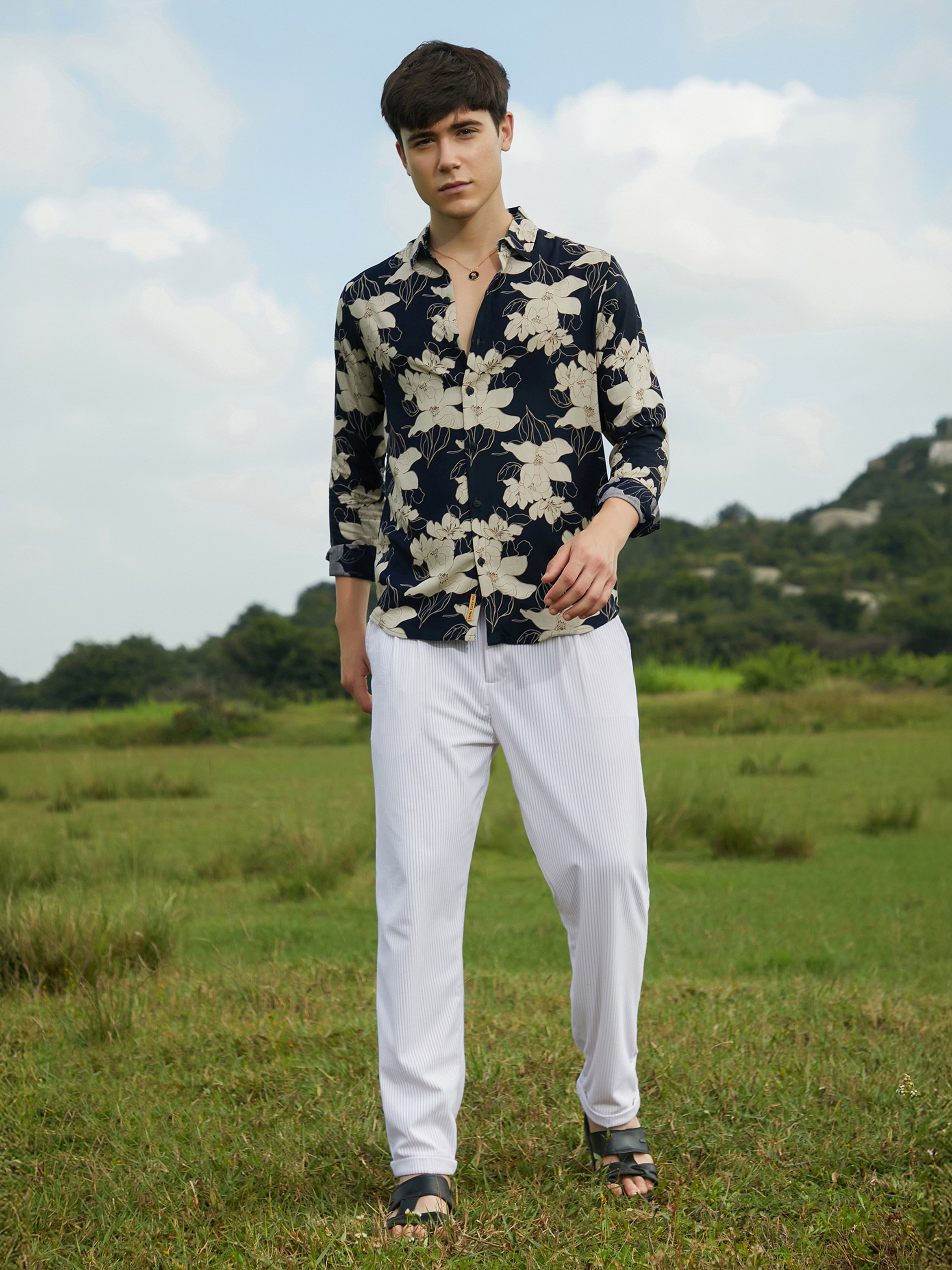Men Black Floral Print Shirt