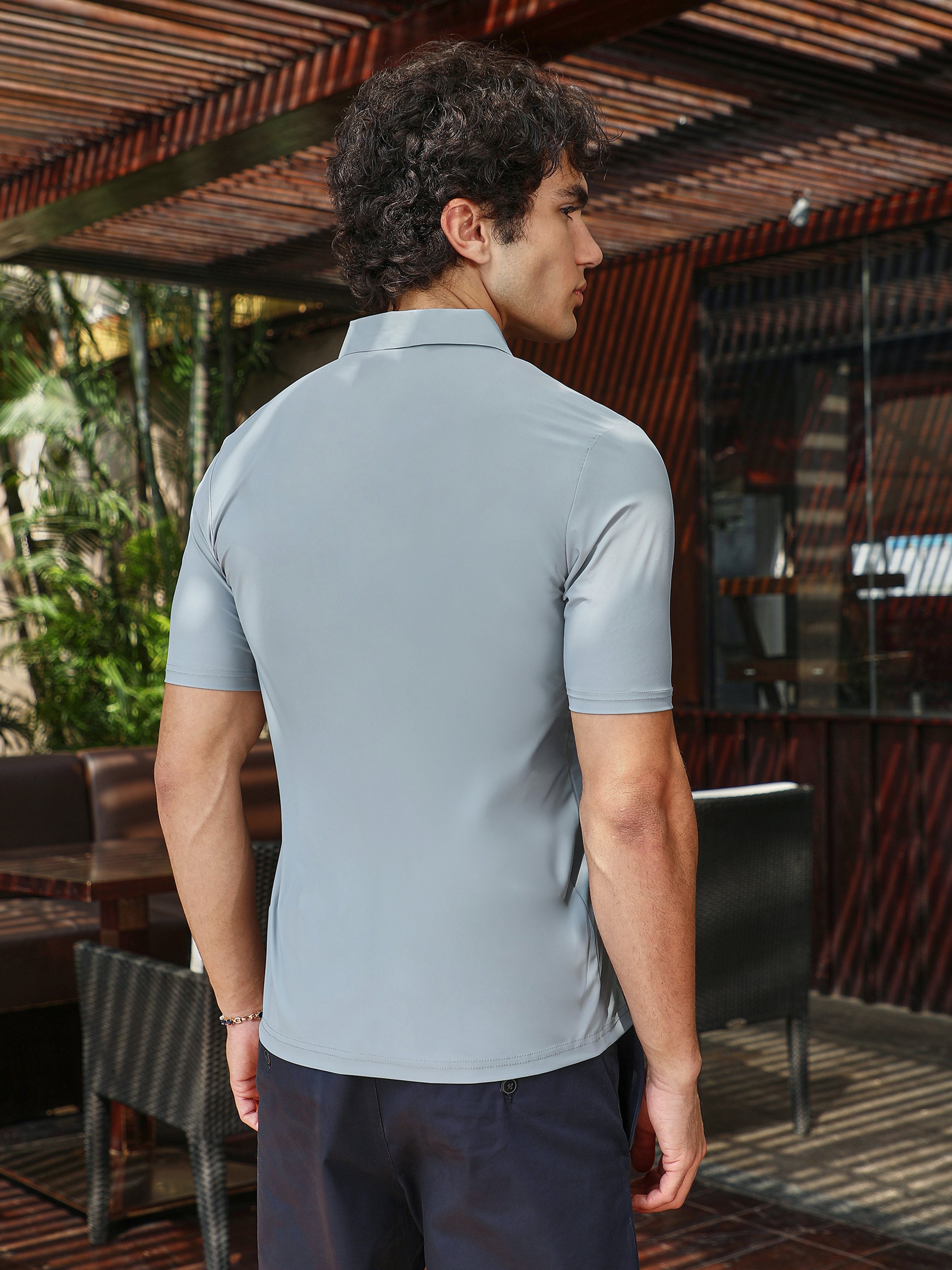 Men Grey Seamless Solid Polo T-Shirt