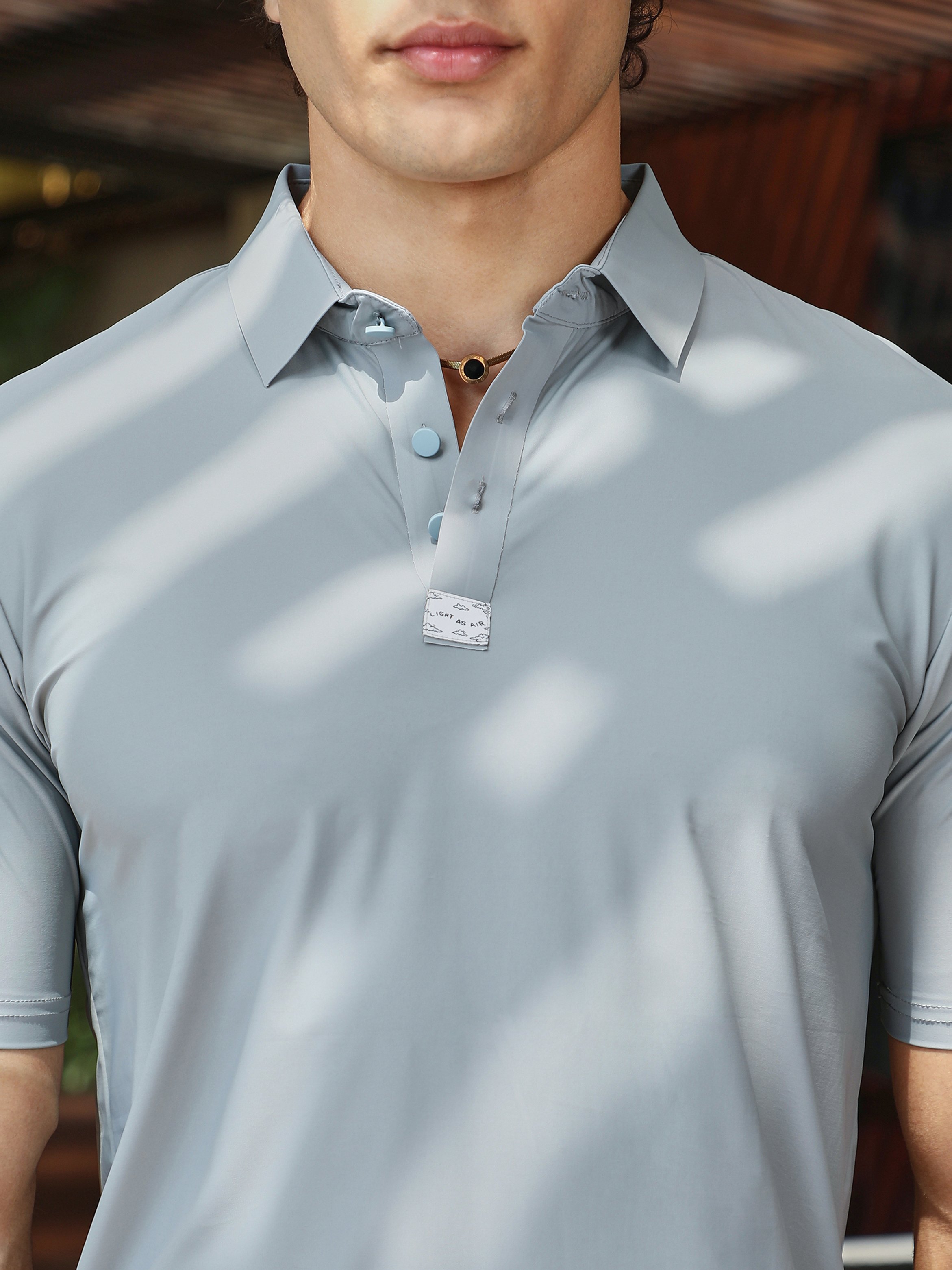 Men Grey Seamless Solid Polo T-Shirt
