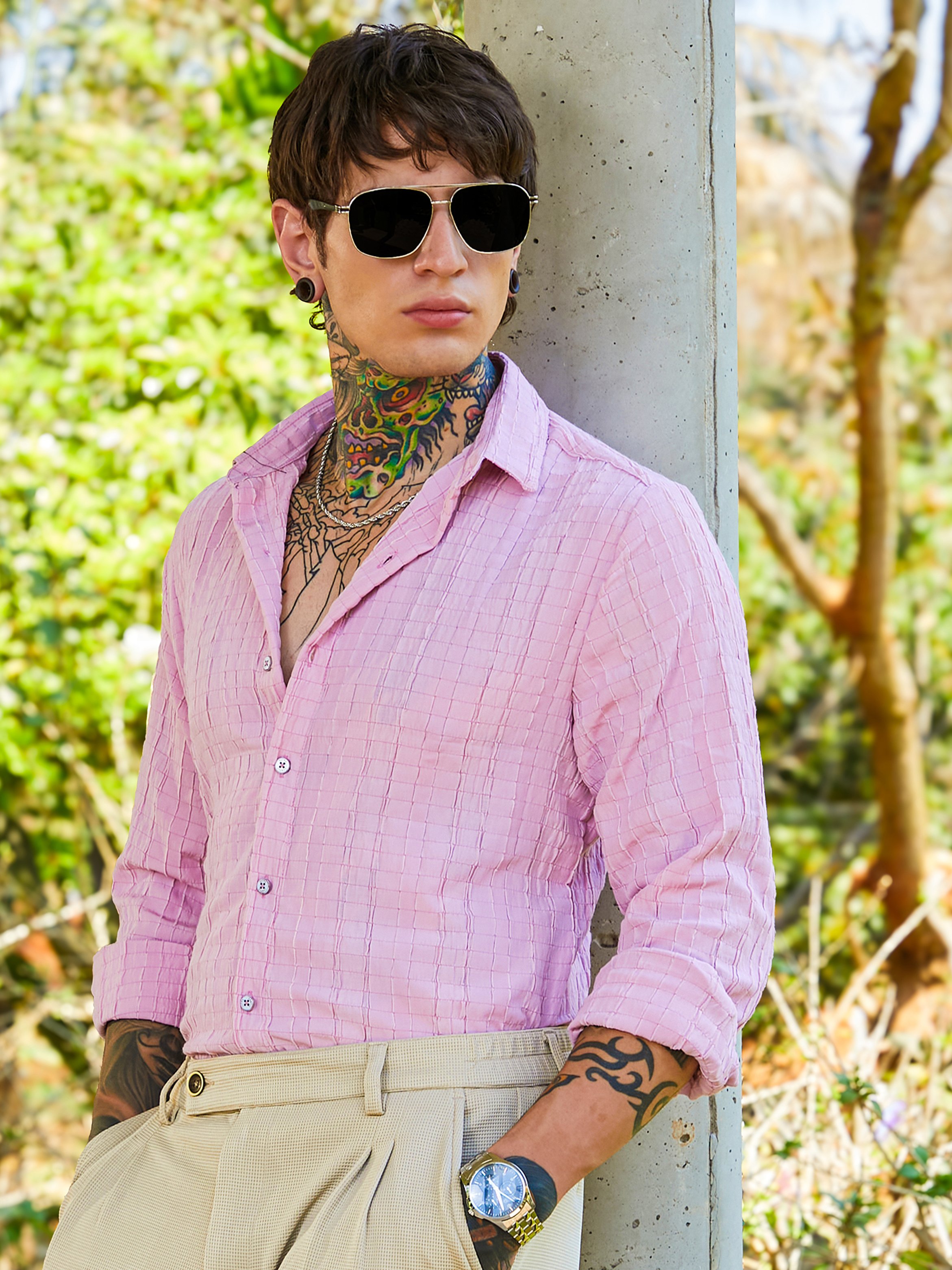 Men Pink Textured Shirt