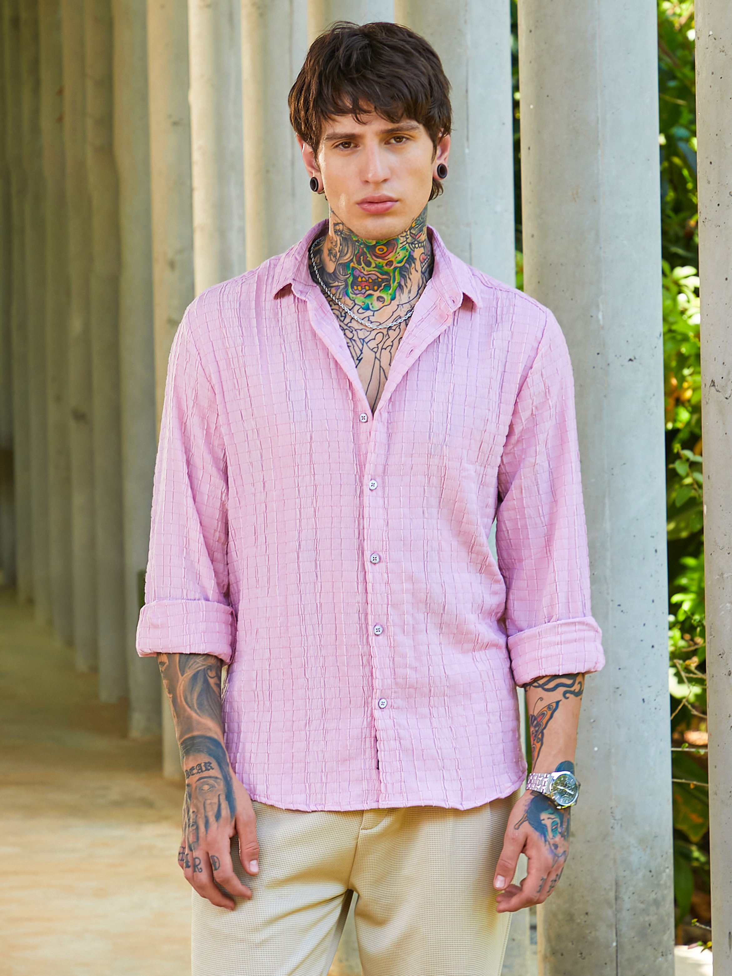 Men Pink Textured Shirt