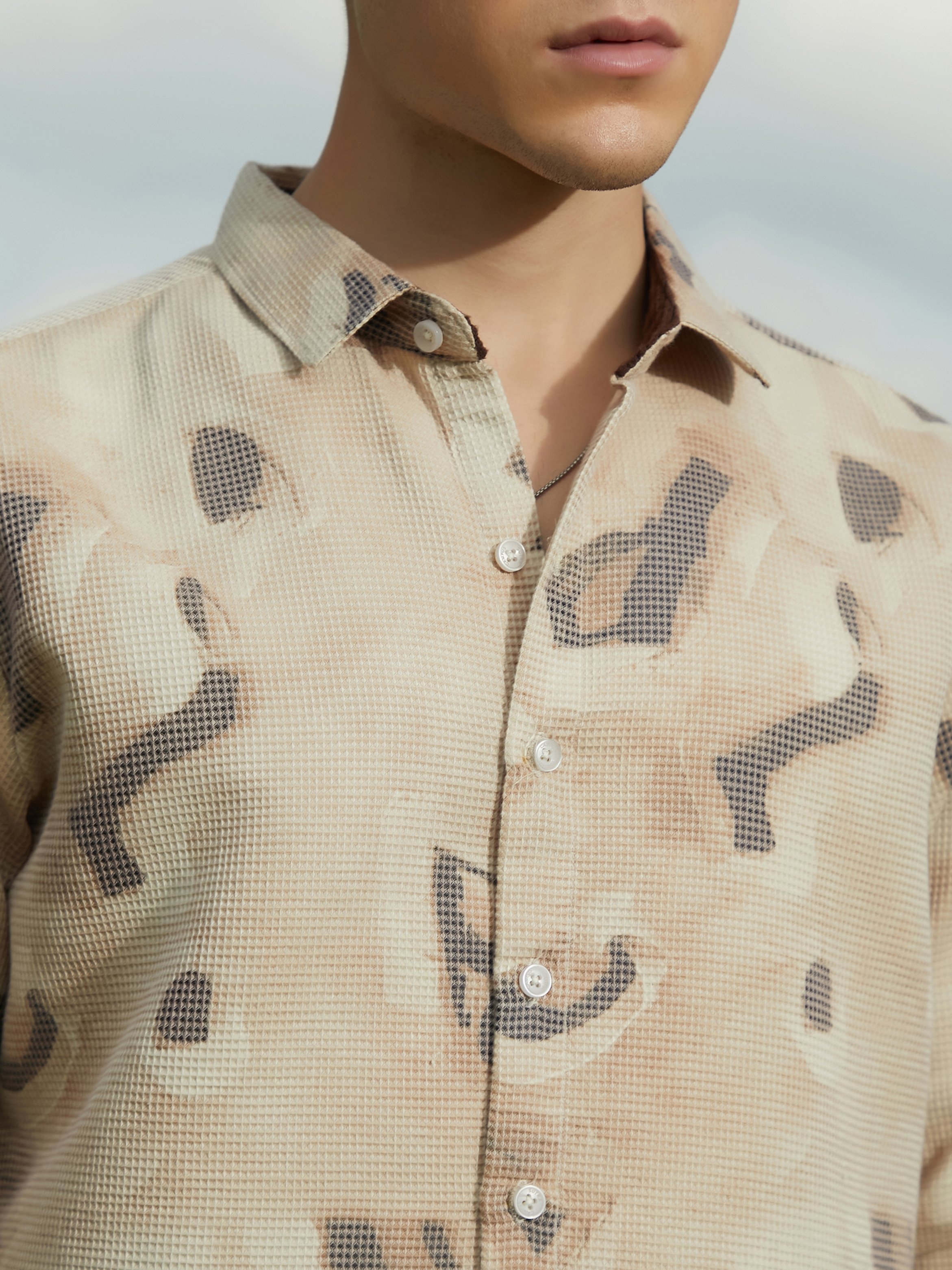 Men Saltbox Beige Nonlinear-Tactile Shirt
