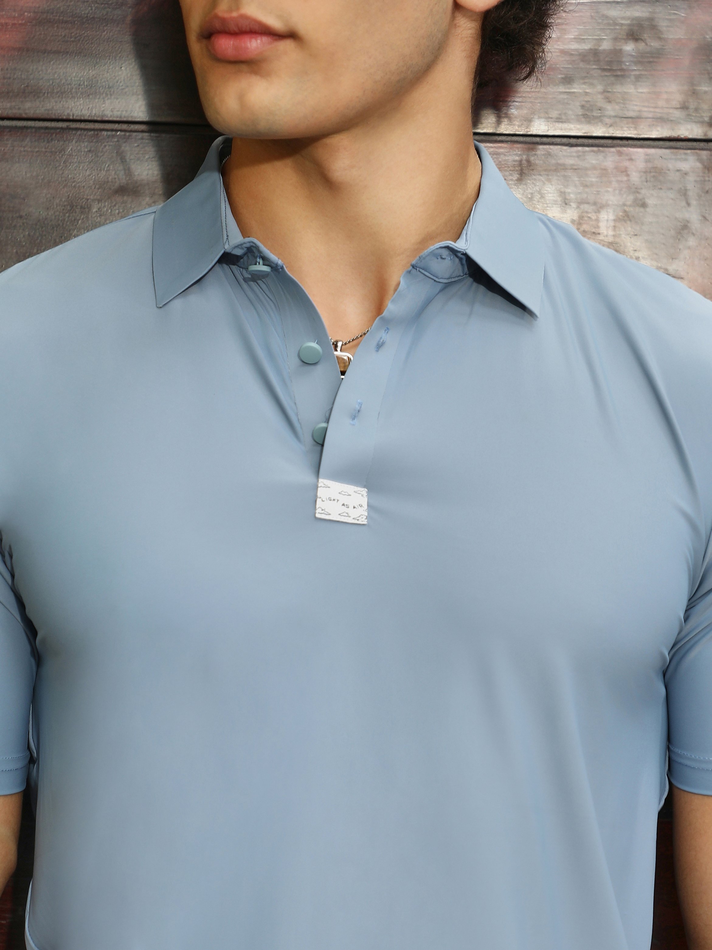 Men Blue Seamless Solid Polo T-Shirt