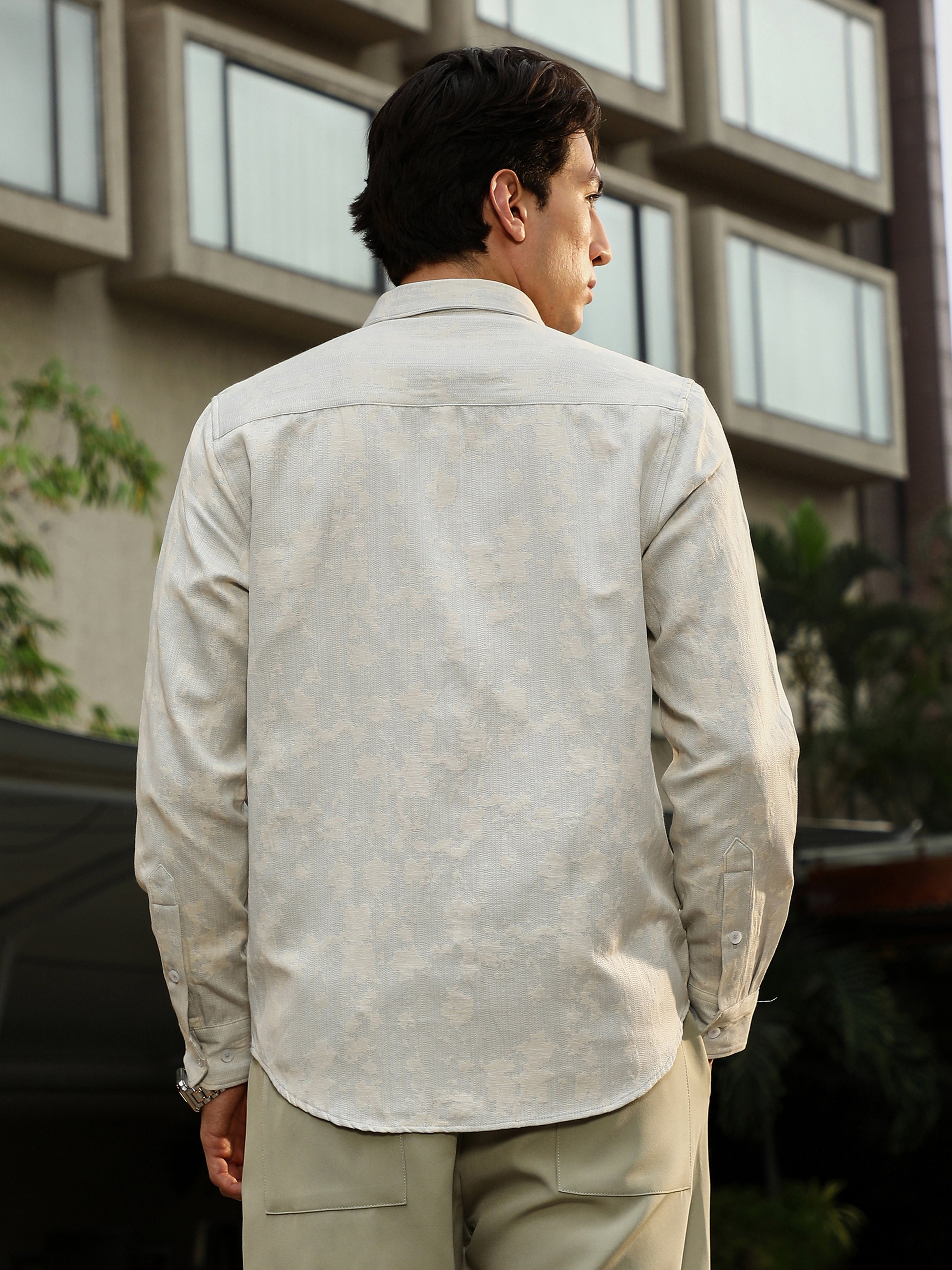 Men Off-White Textured-Jacquard Shirt