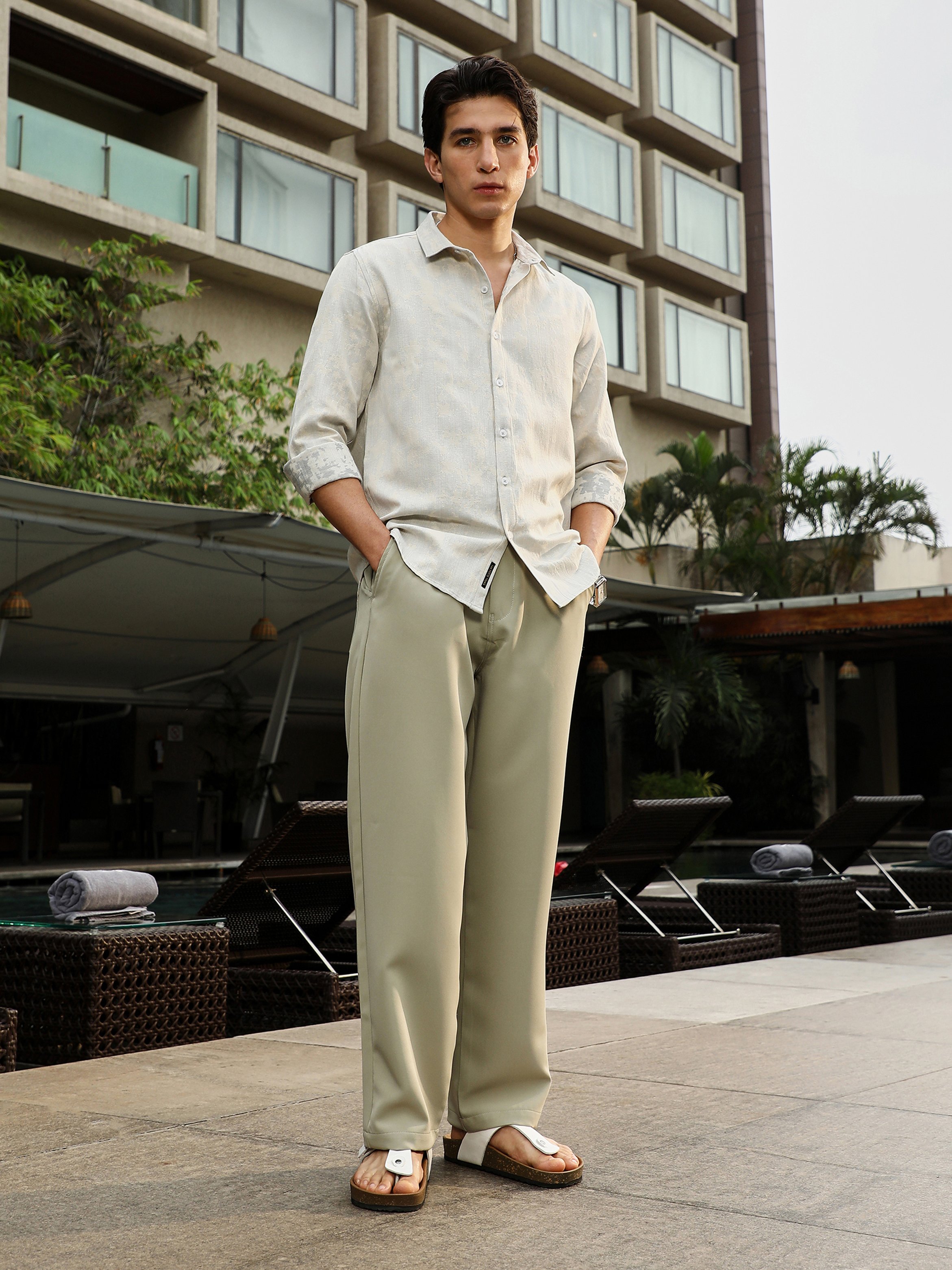 Men Off-White Textured-Jacquard Shirt