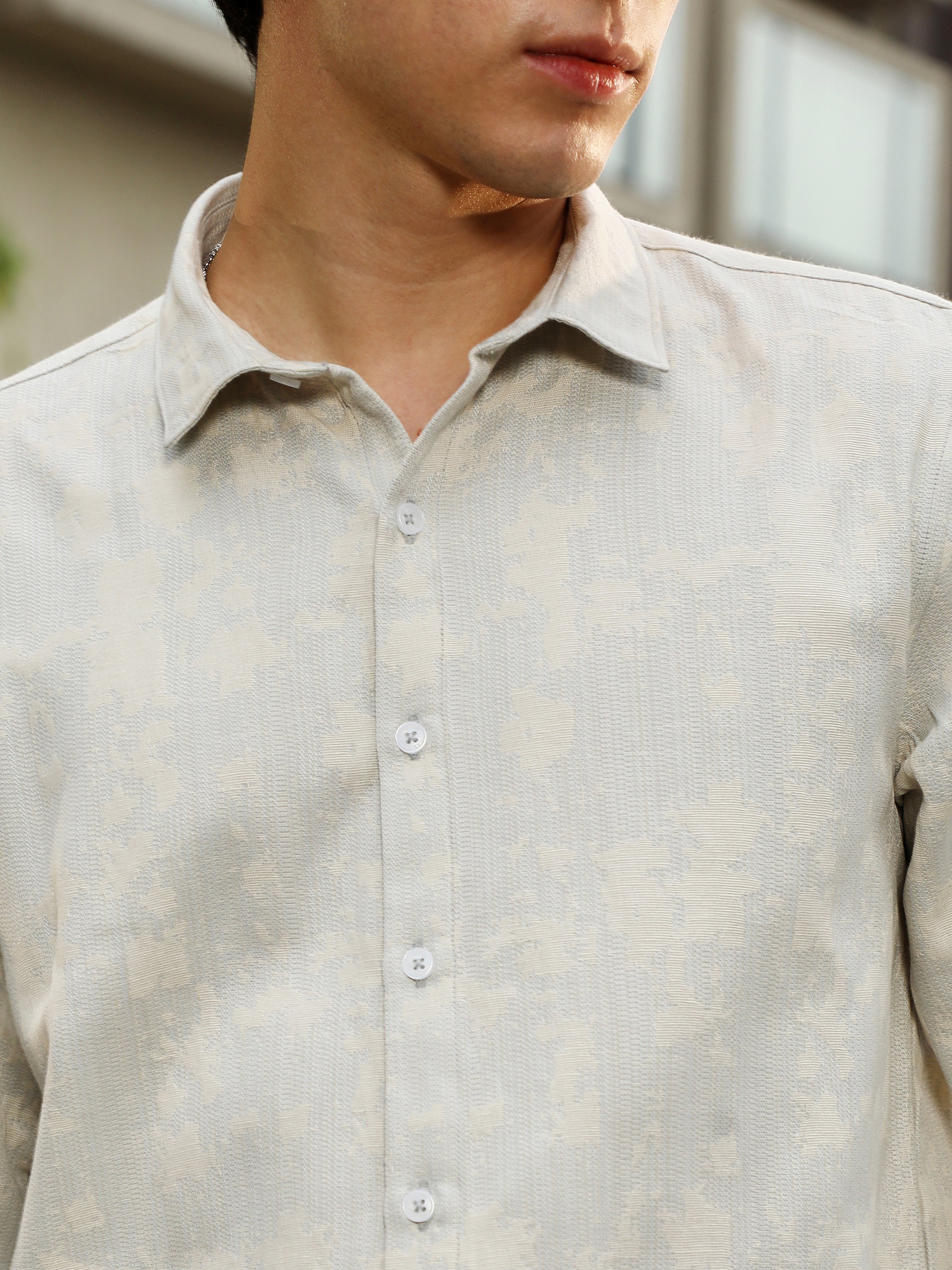 Men Off-White Textured-Jacquard Shirt
