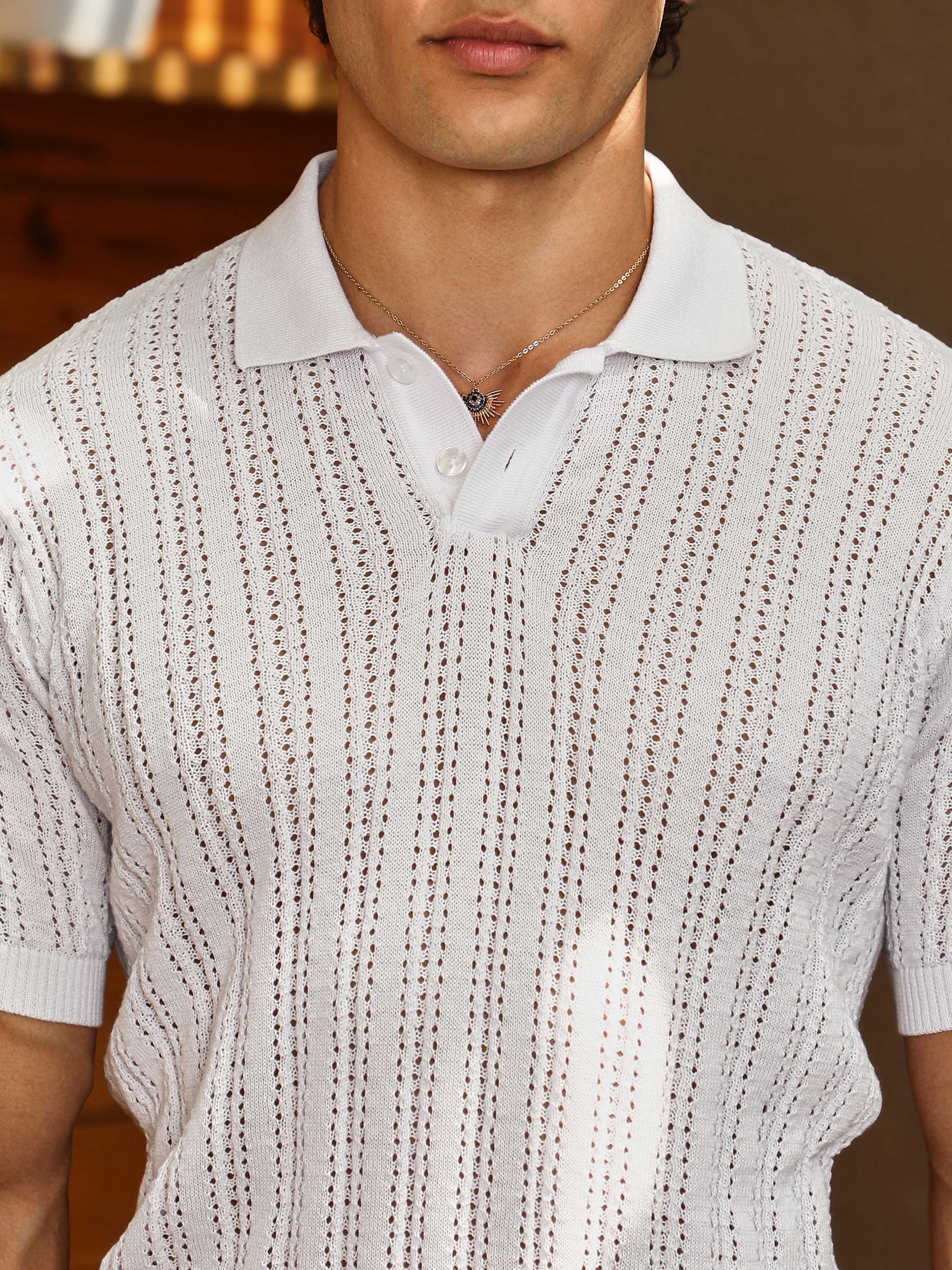 Men White Panelled-Knit Polo T-Shirt