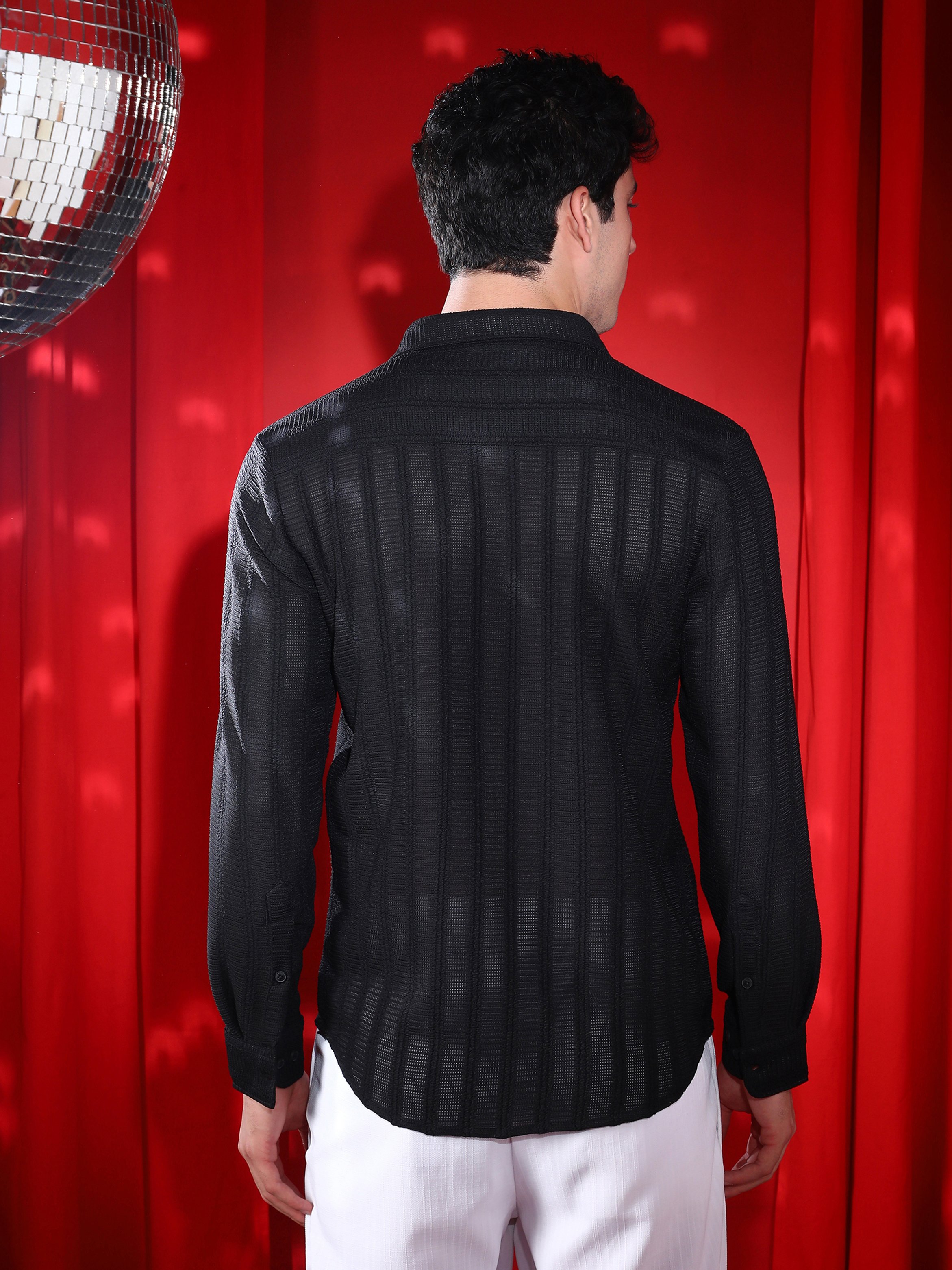 Men Black Textured Regular Shirt