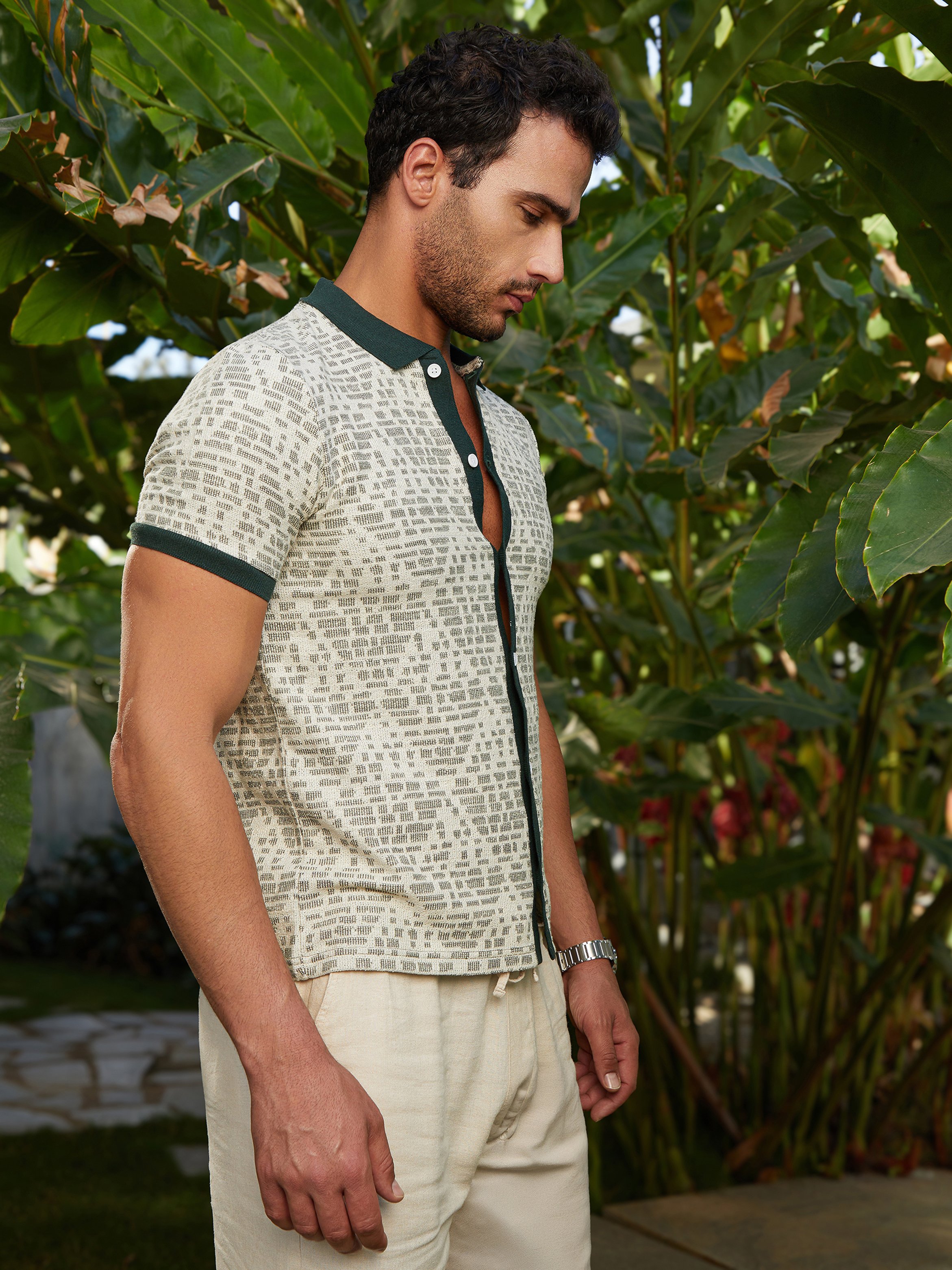 Men Textured Knit Polo Shirt