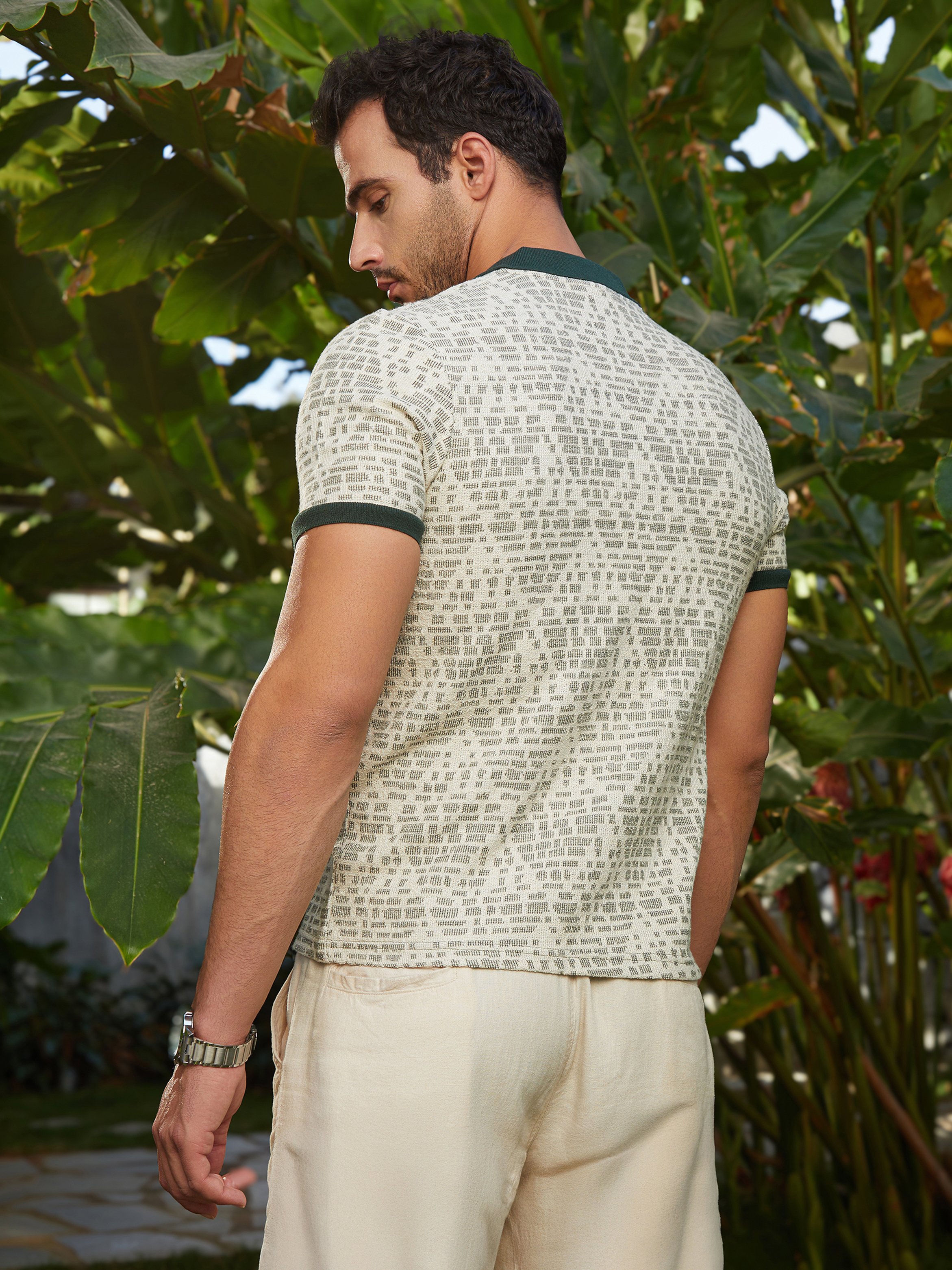 Men Textured Knit Polo Shirt