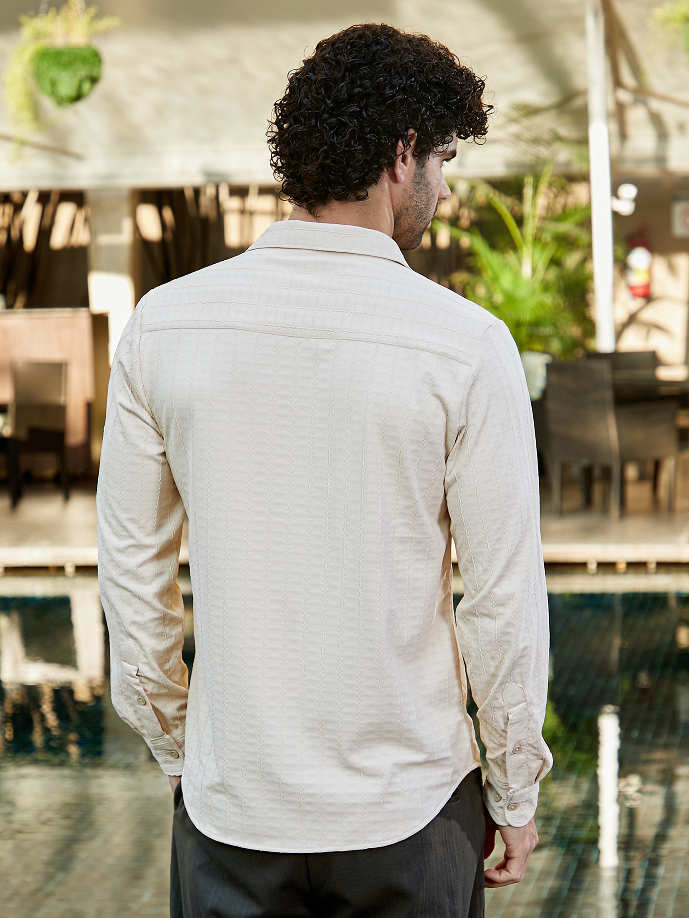 Men Beige Spread Collar Shirt