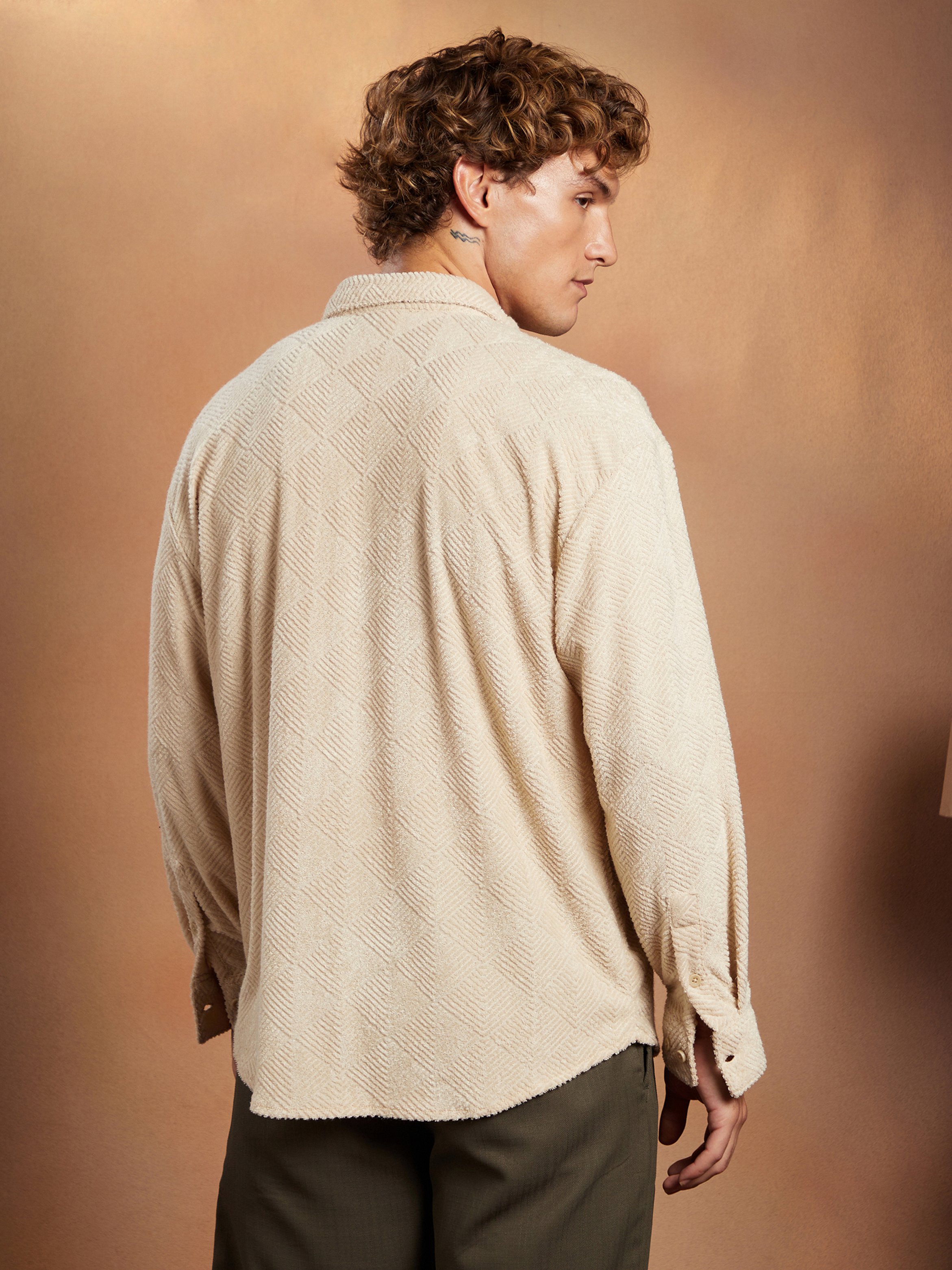 Men Ecru Beige Utility-Relaxed Shirt