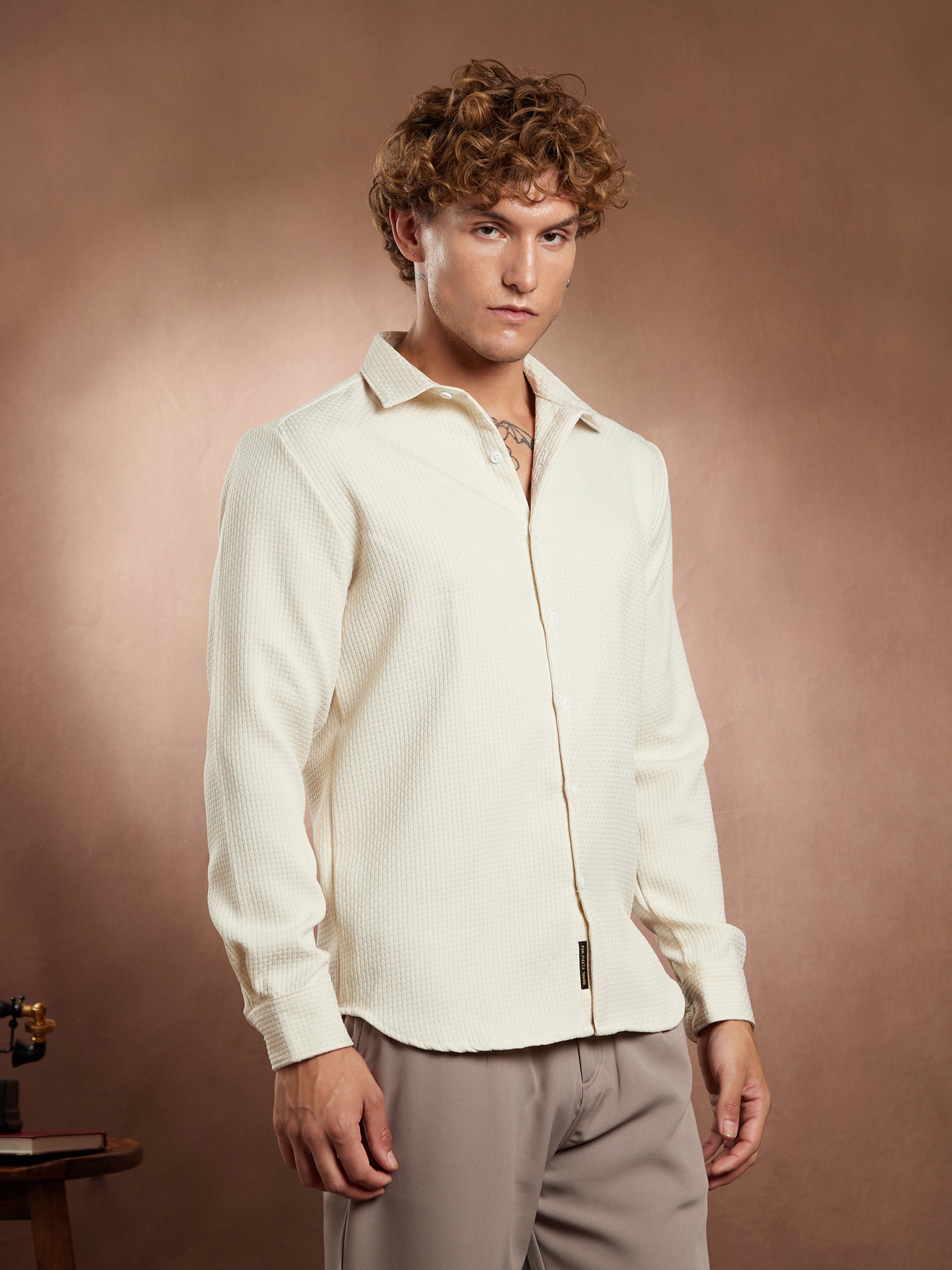 Men Off-White Textured Shirt