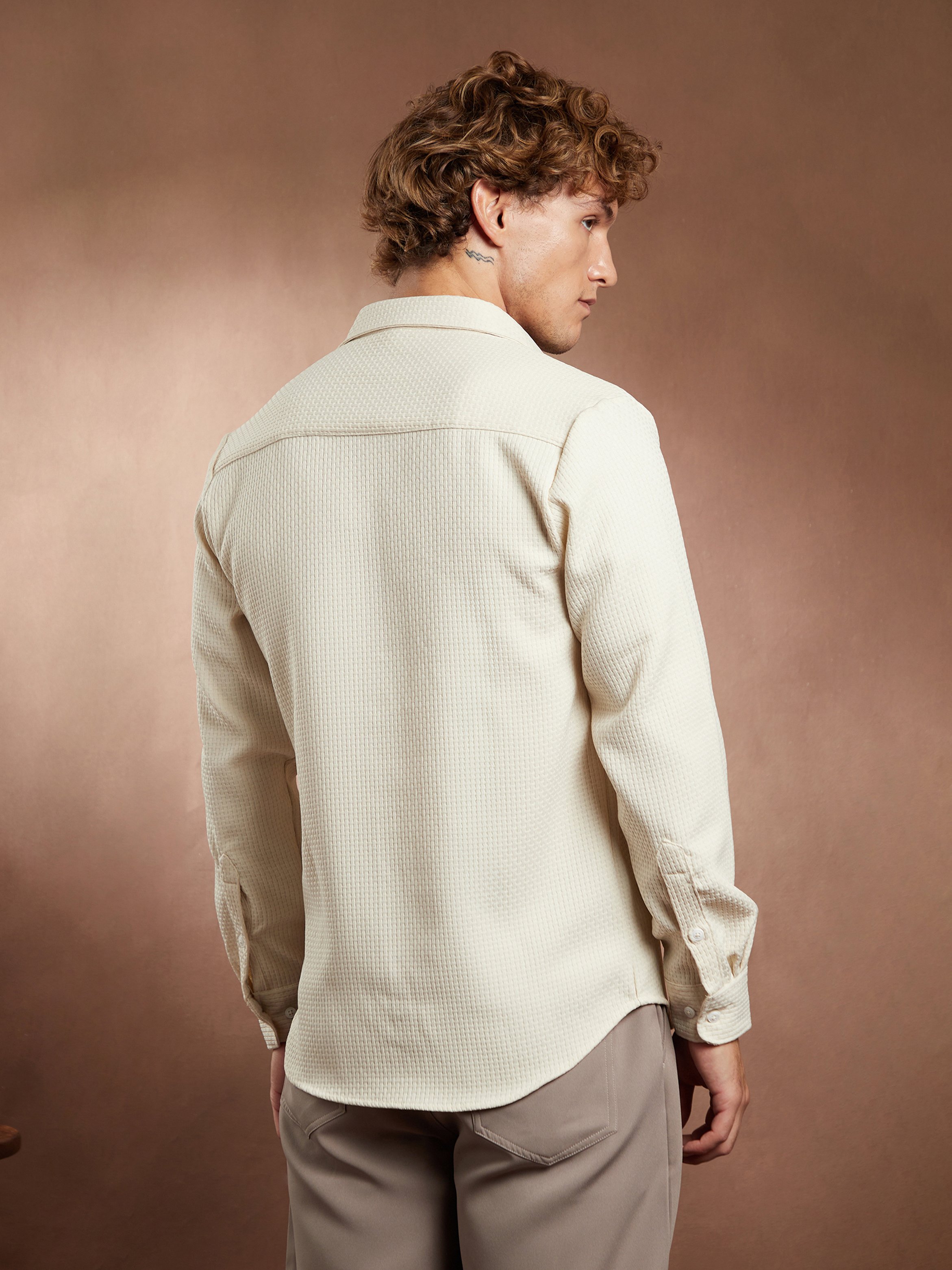 Men Off-White Textured Shirt