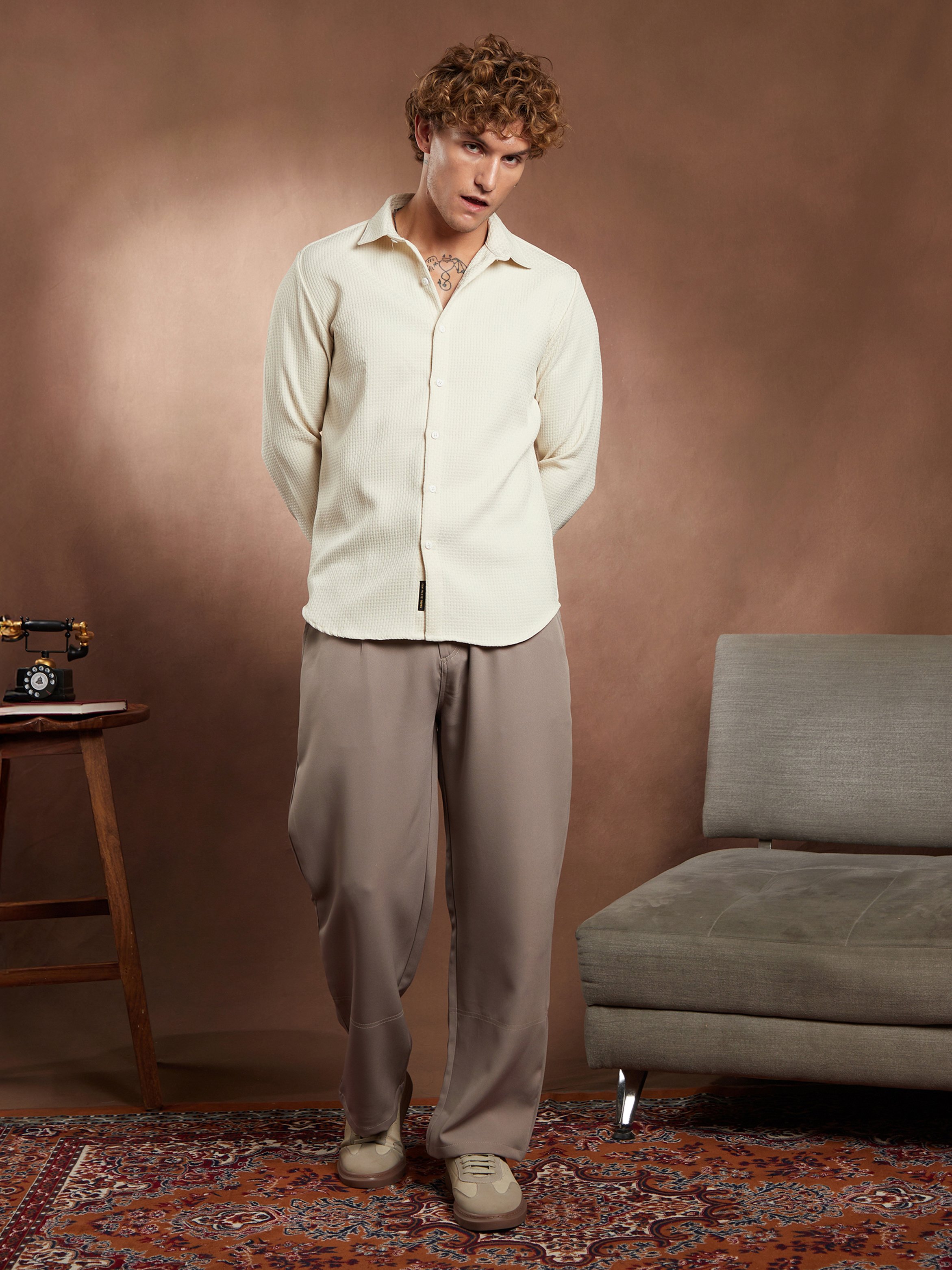 Men Off-White Textured Shirt