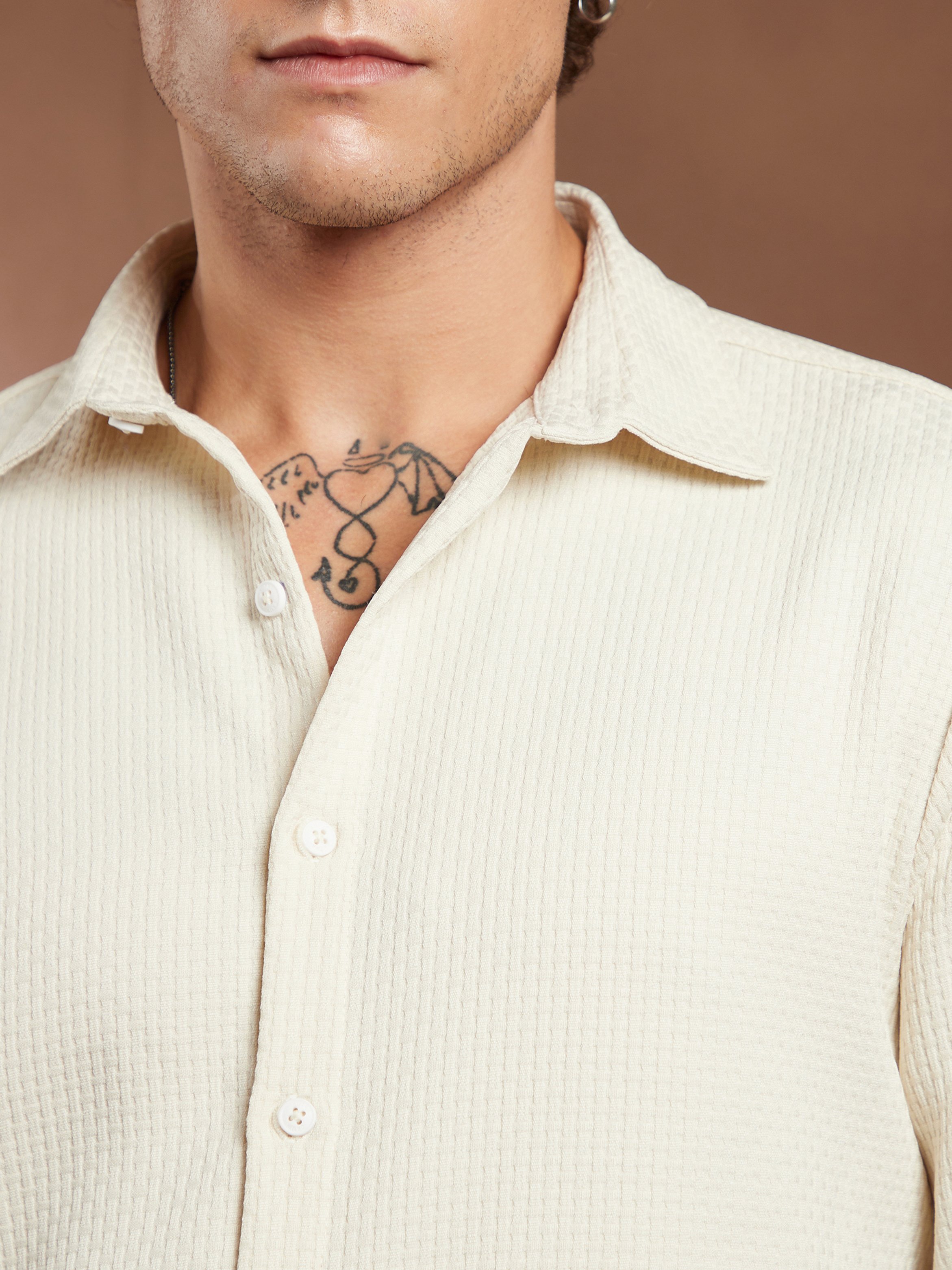 Men Off-White Textured Shirt