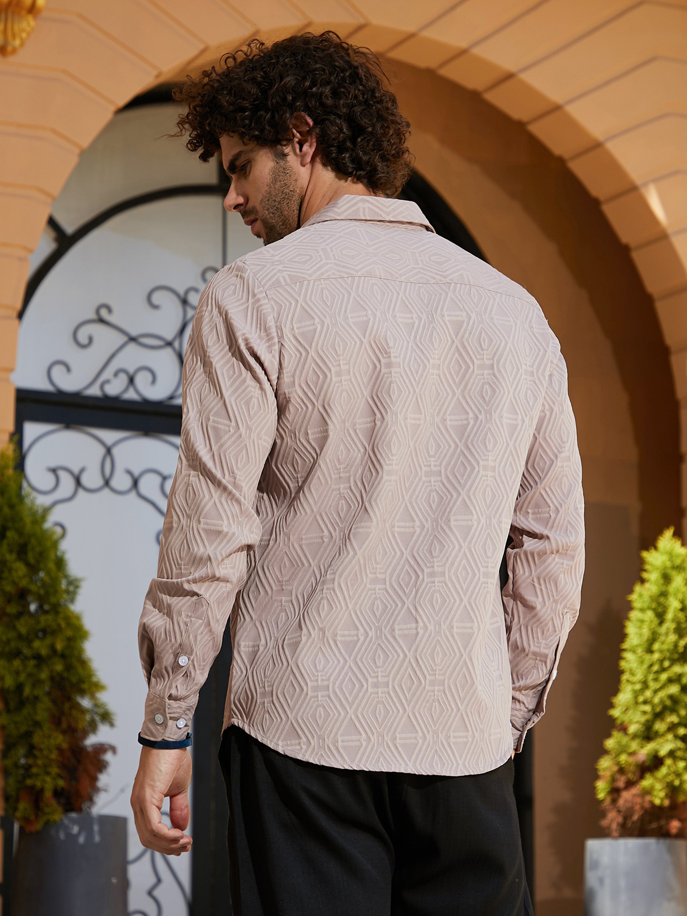Men Dusty Pink Textured Shirt