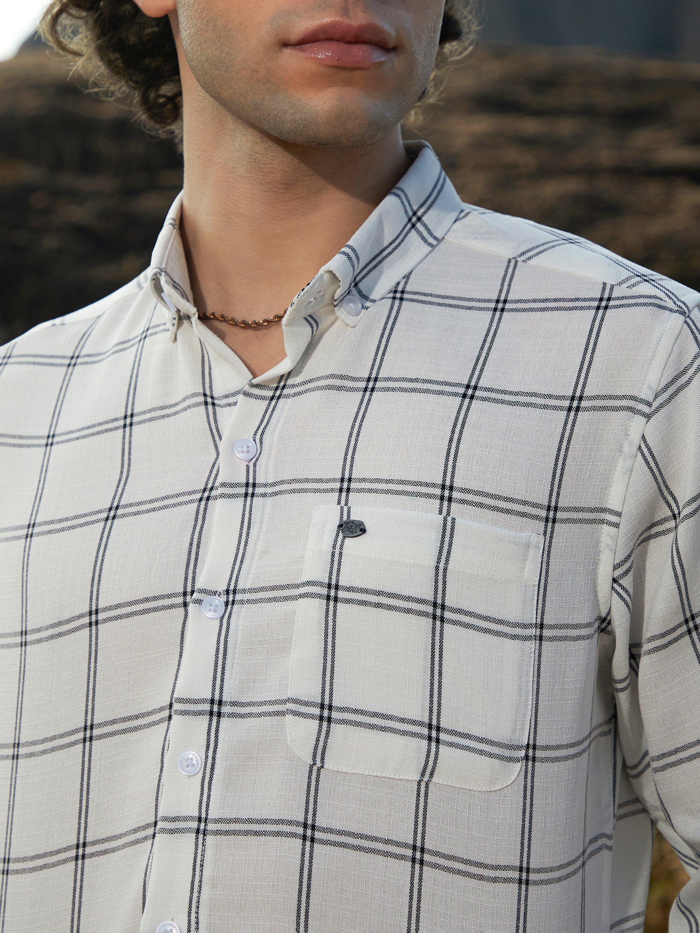 Men Ivory White Checked Shirt