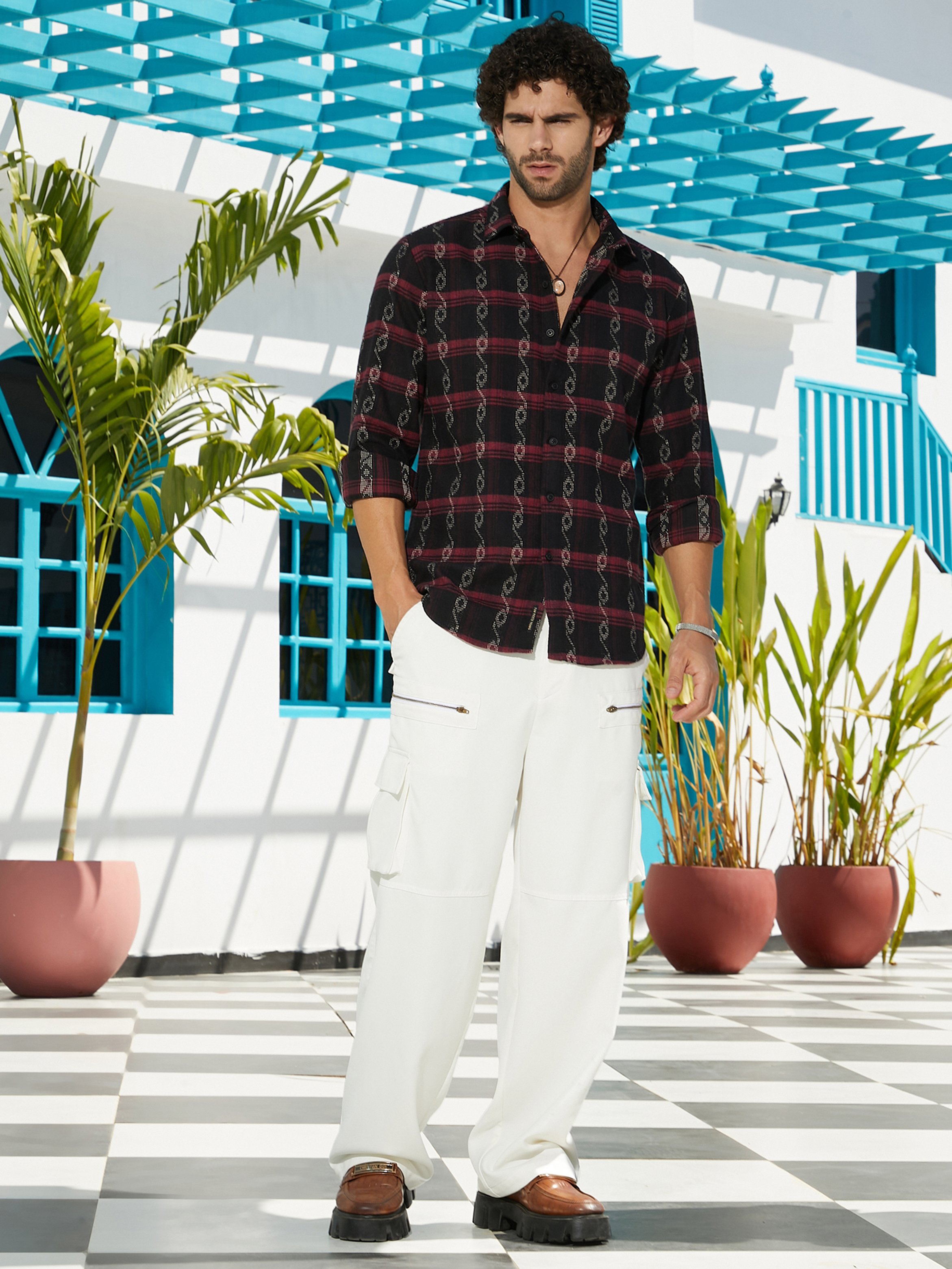 Men Black Checkered Buttoned Shirt