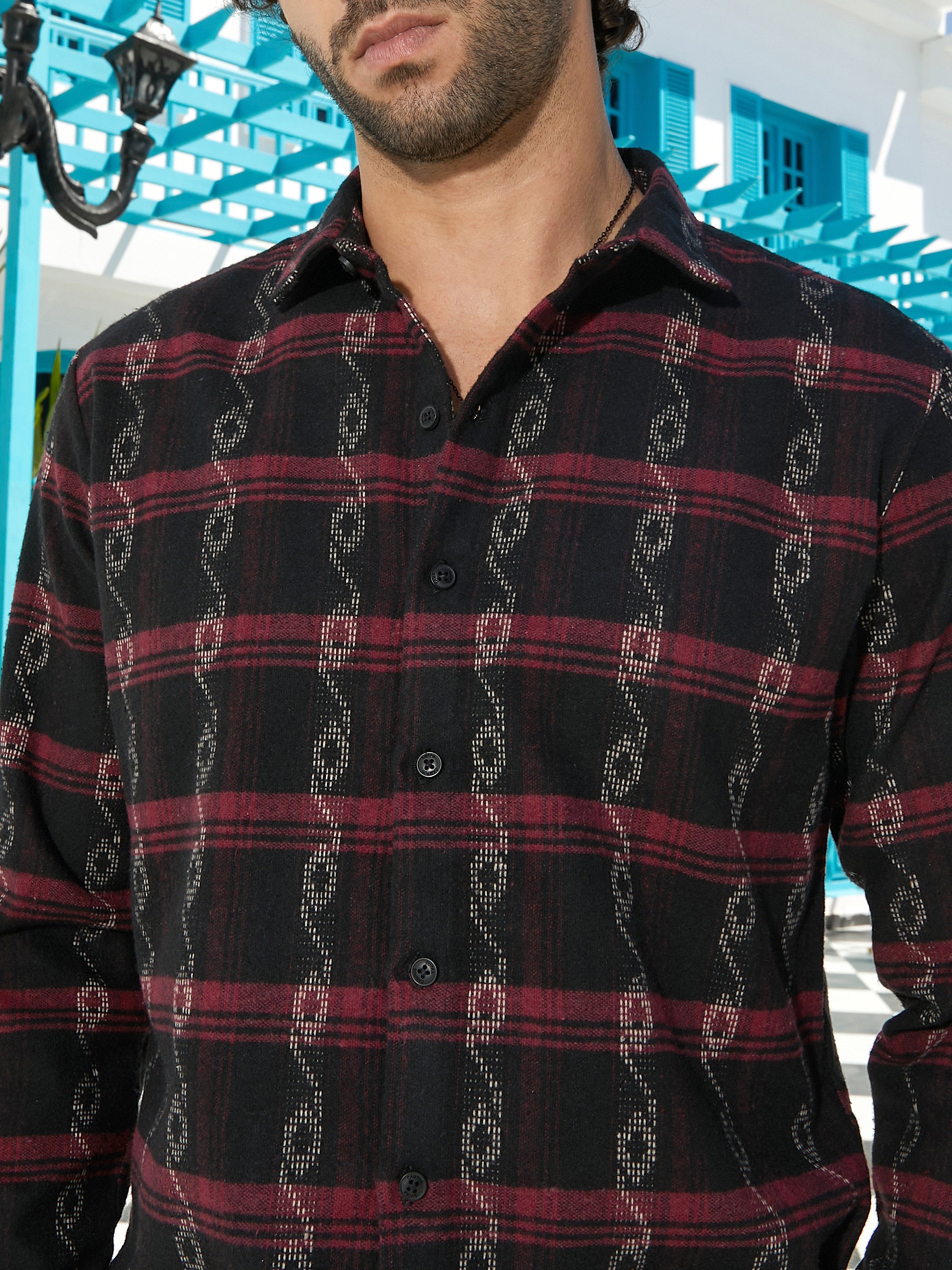Men Black Checkered Buttoned Shirt