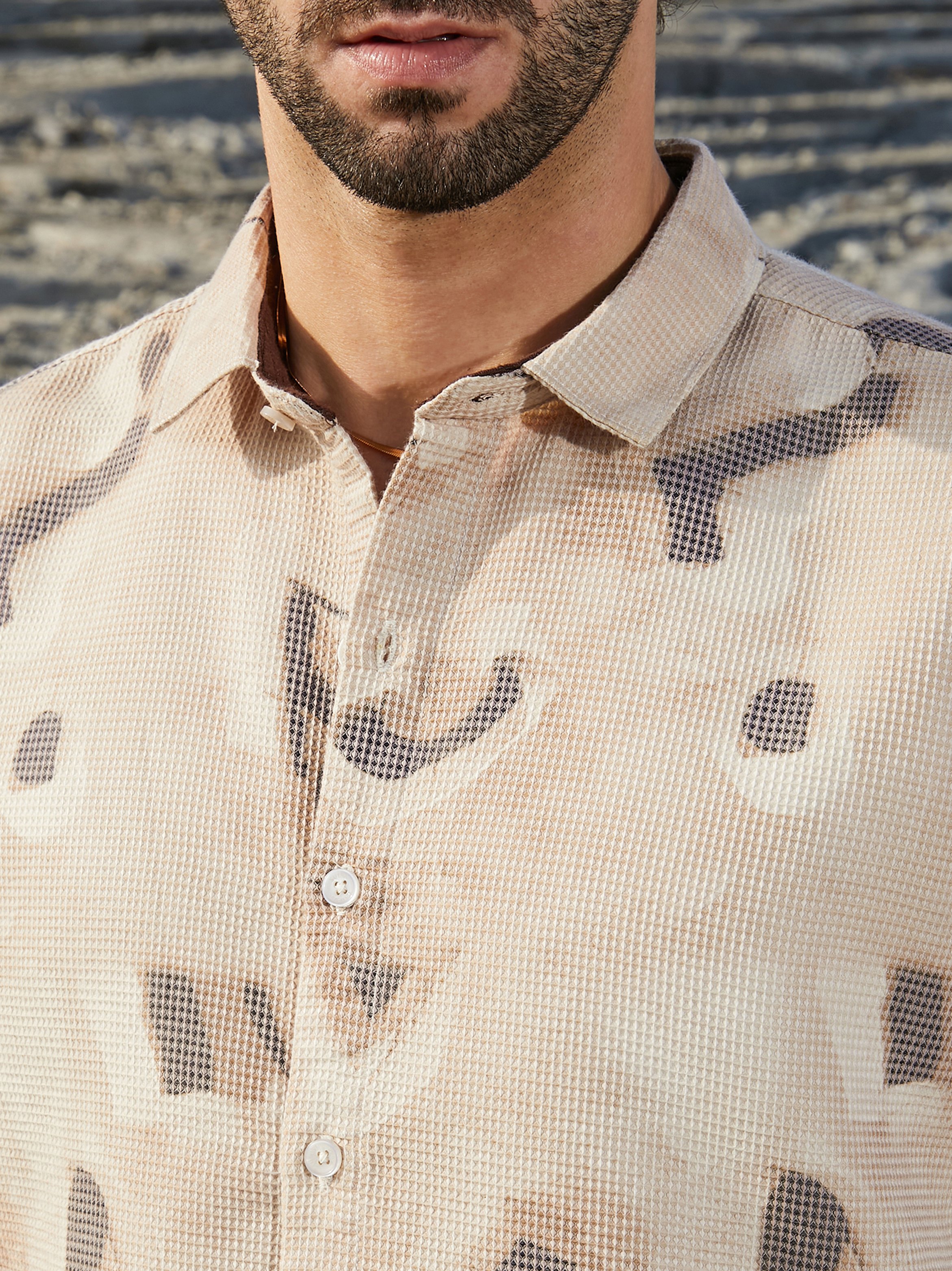 Men Almond Beige Nonlinear-Tactile Shirt