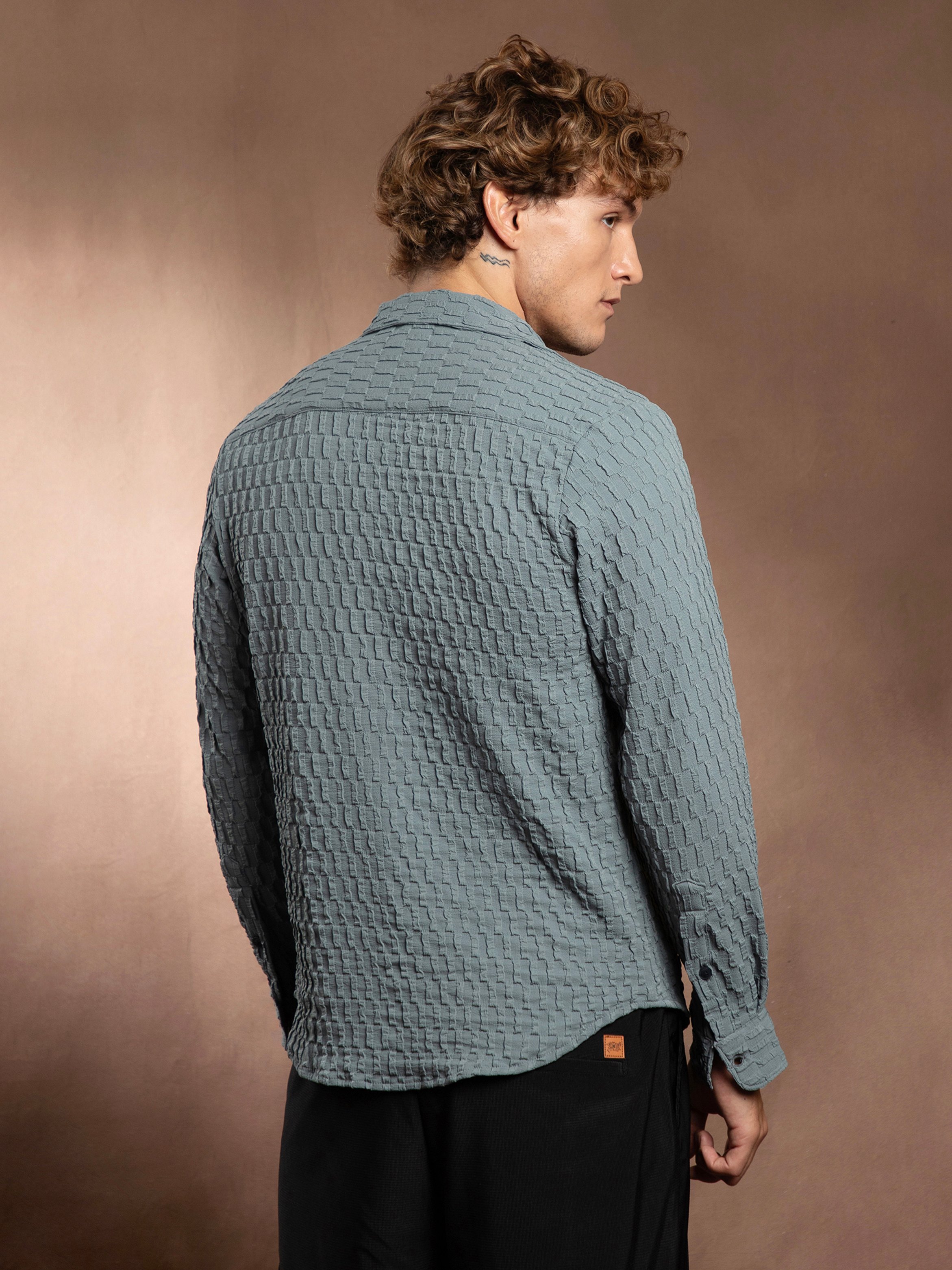 Men Blue Textured Regular Shirt