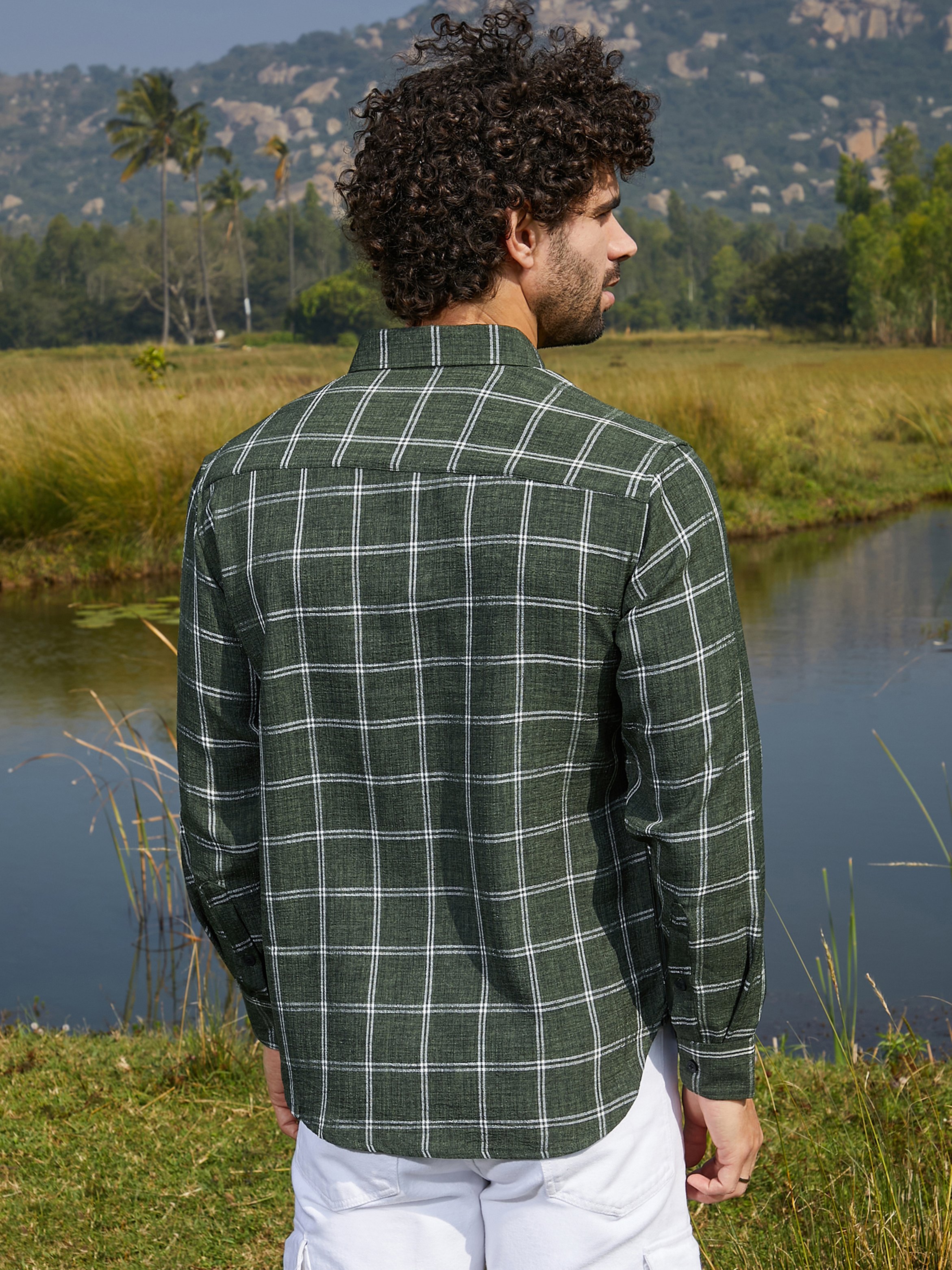 Men Forest Green Checkered Shirt