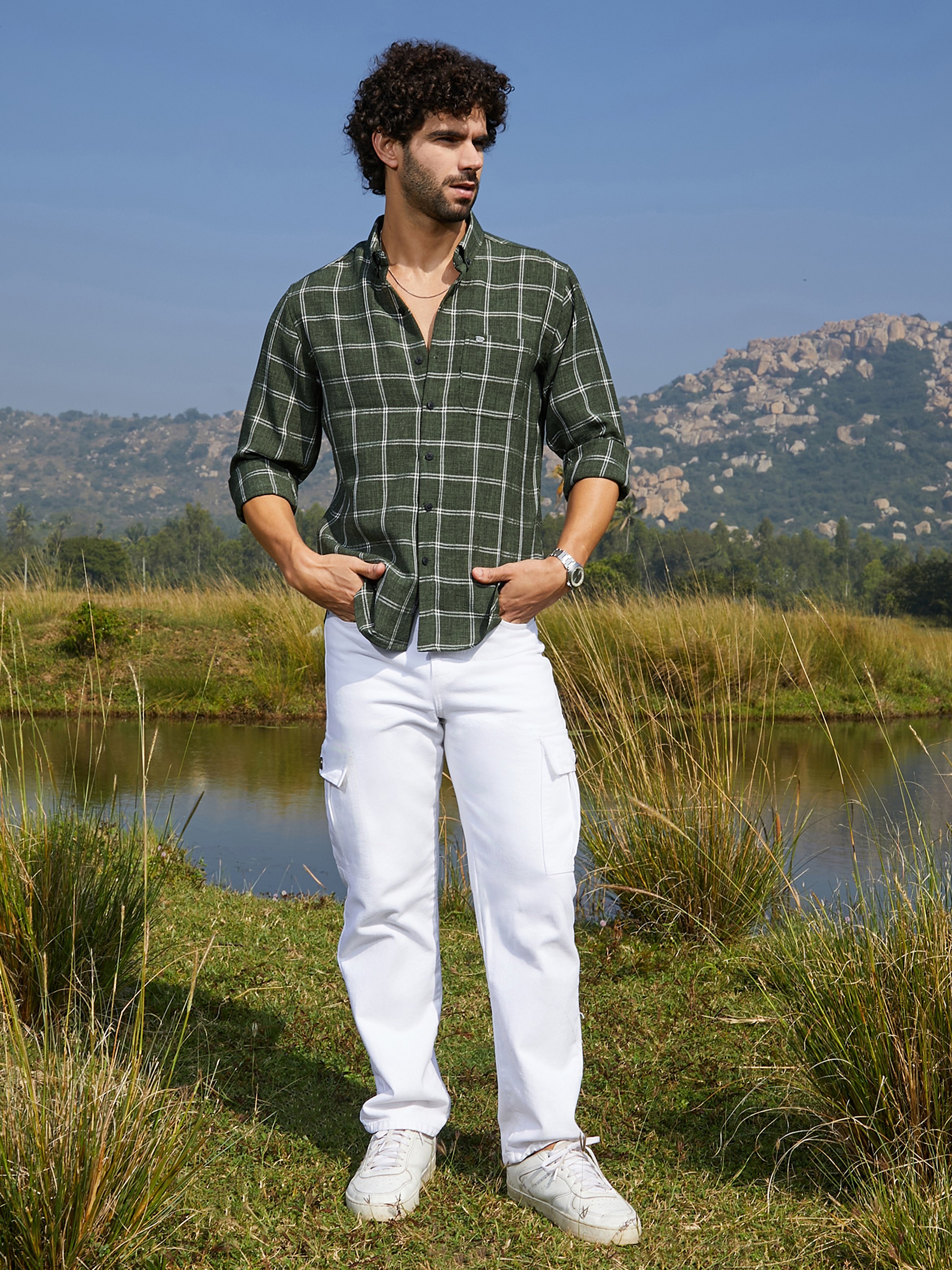 Men Forest Green Checkered Shirt