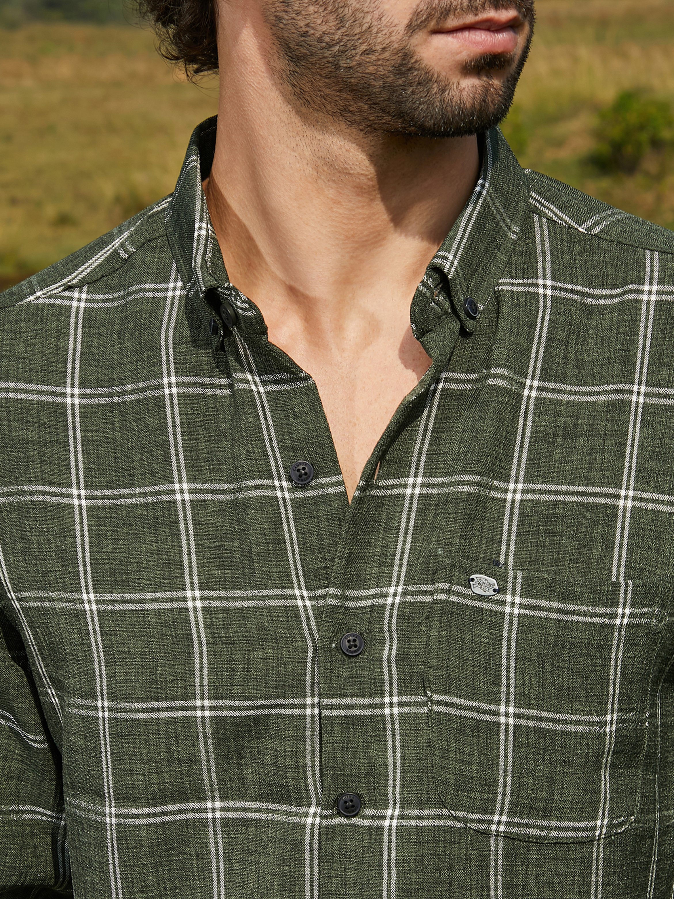 Men Forest Green Checkered Shirt