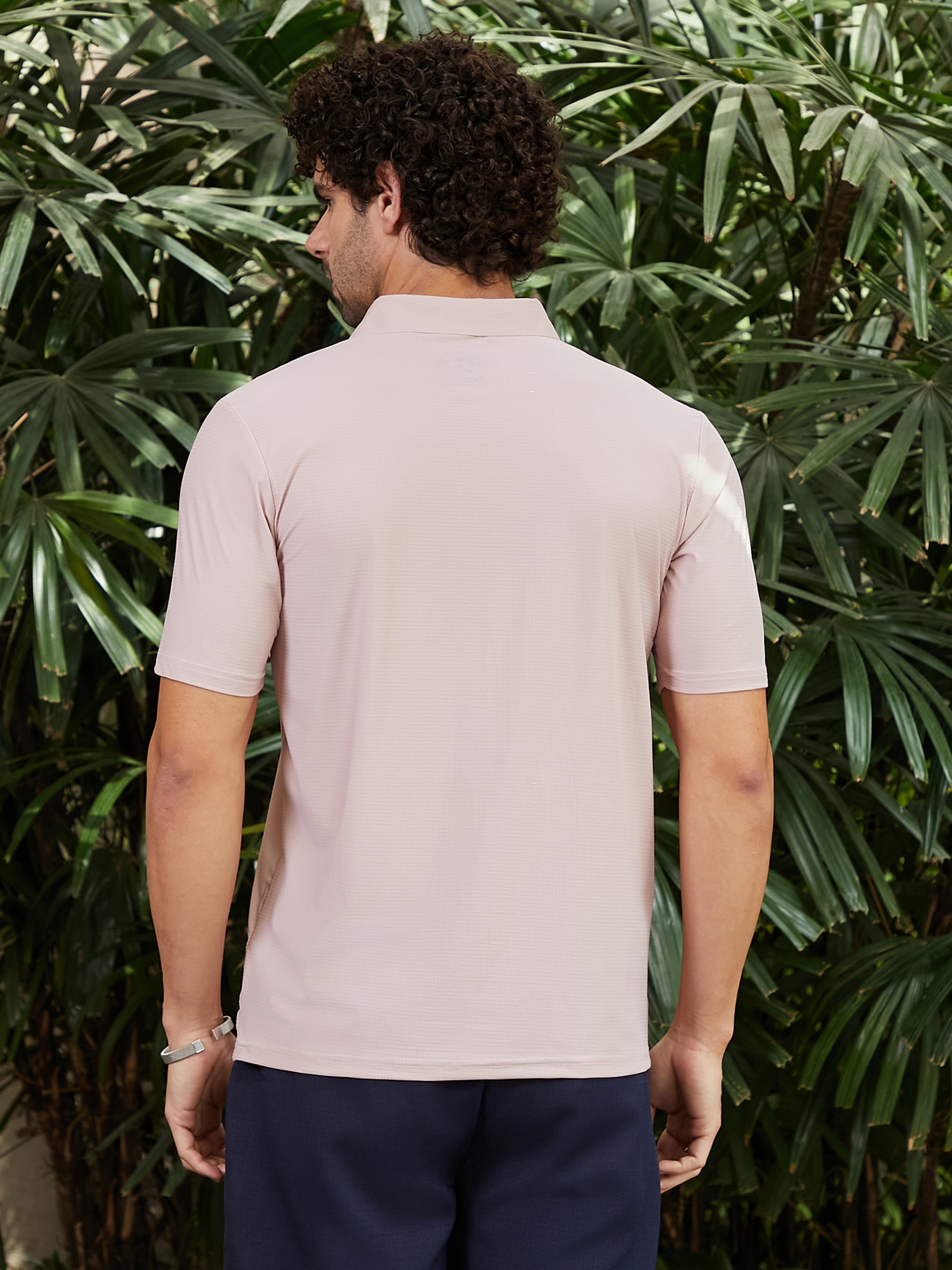 Men Pink Seamless Waffle Polo T-Shirt