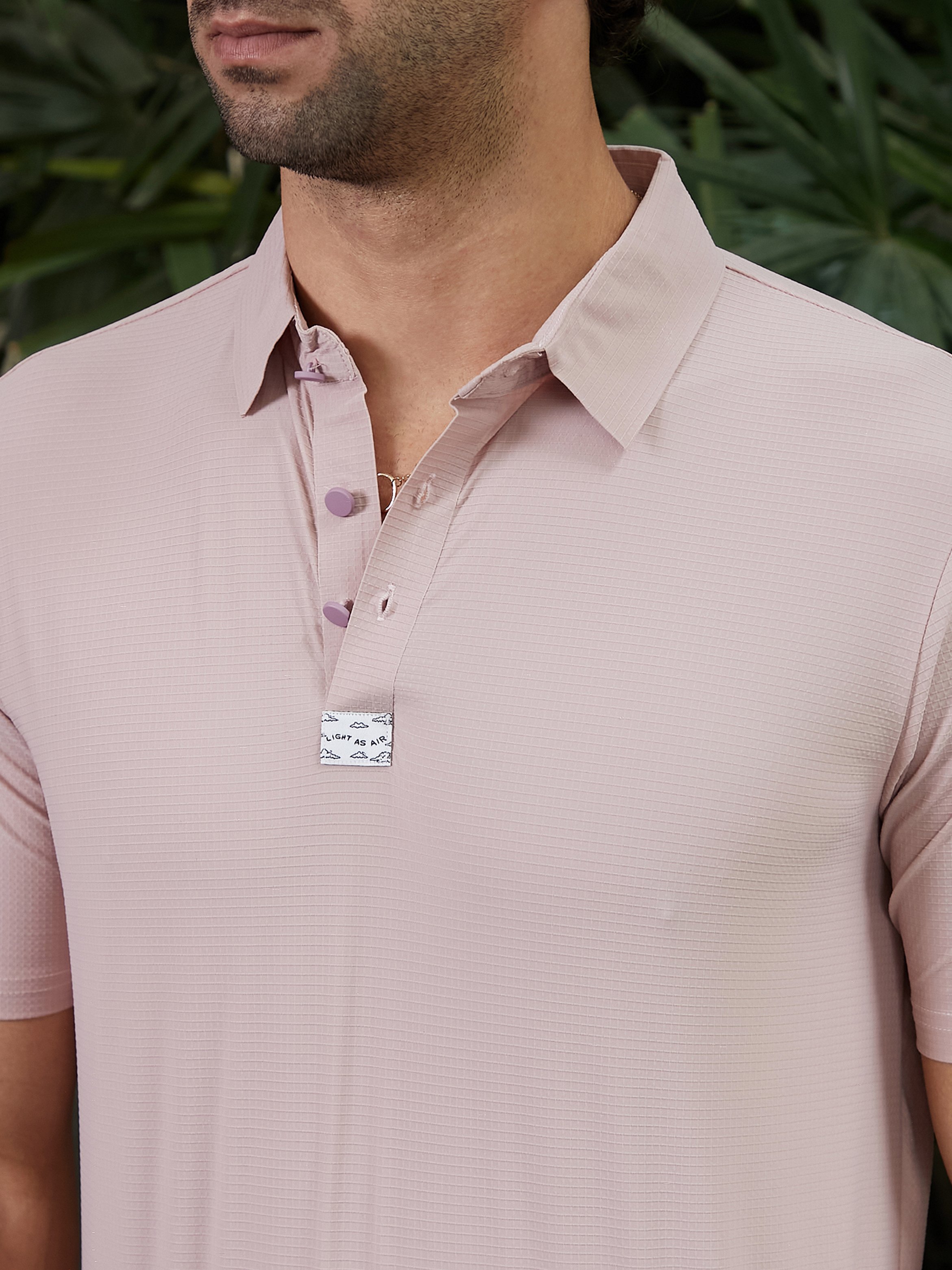 Men Pink Seamless Waffle Polo T-Shirt