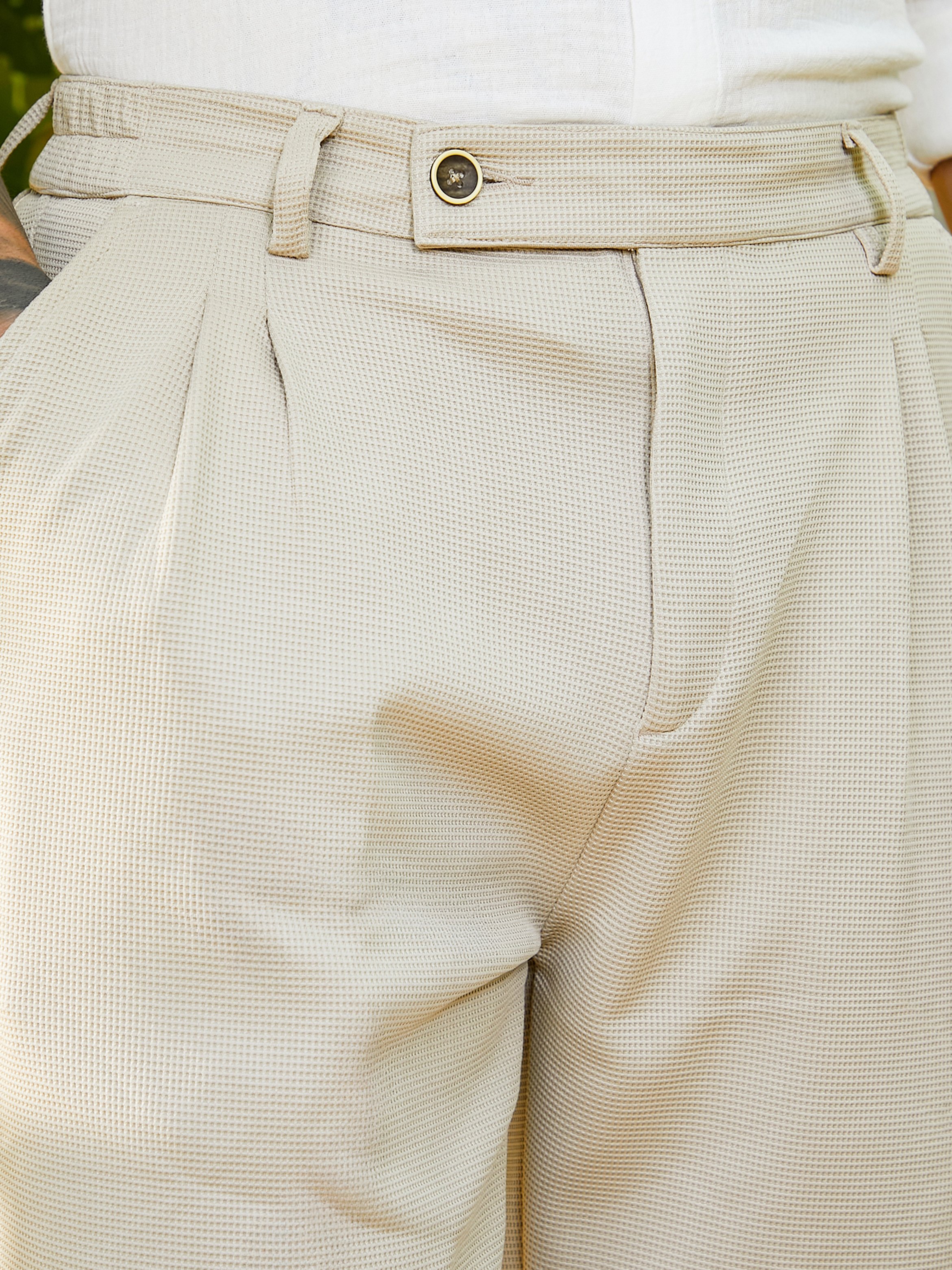 Men Saltbox Beige Micro-Waffle Chino Trousers