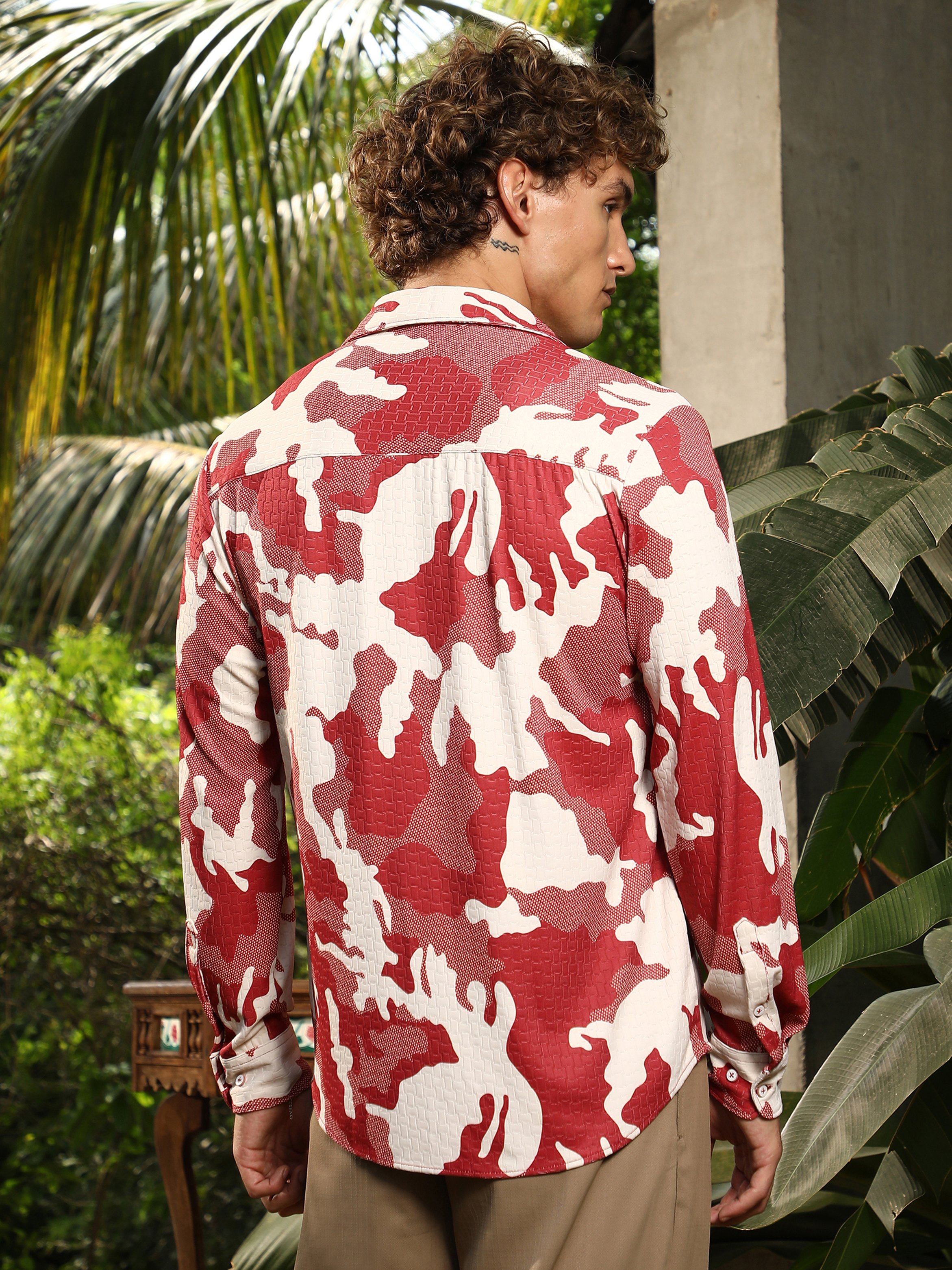 Men Red Camo Print Shirt