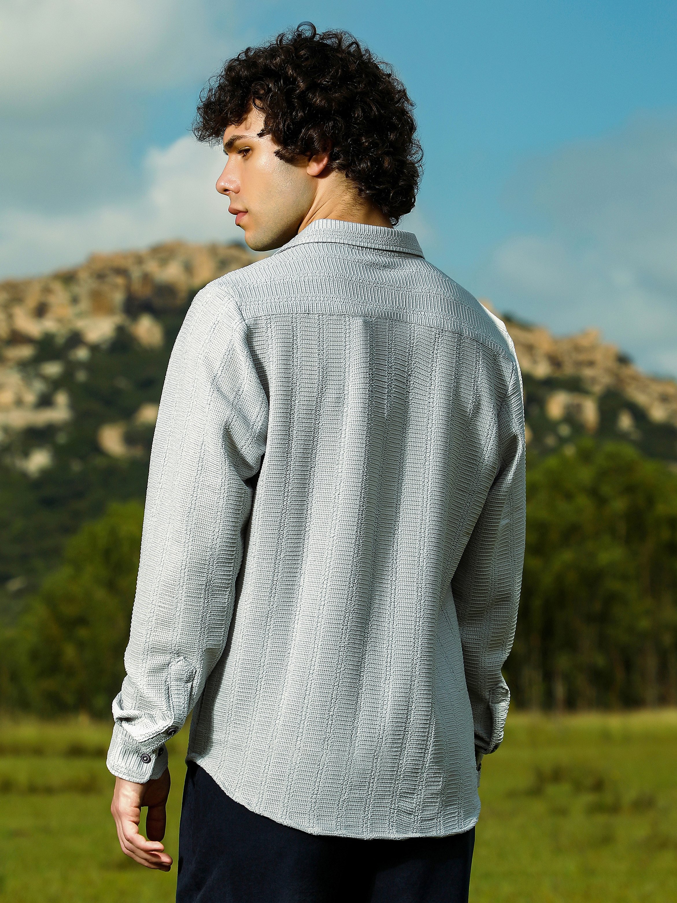 Men Grey Textured Regular Shirt