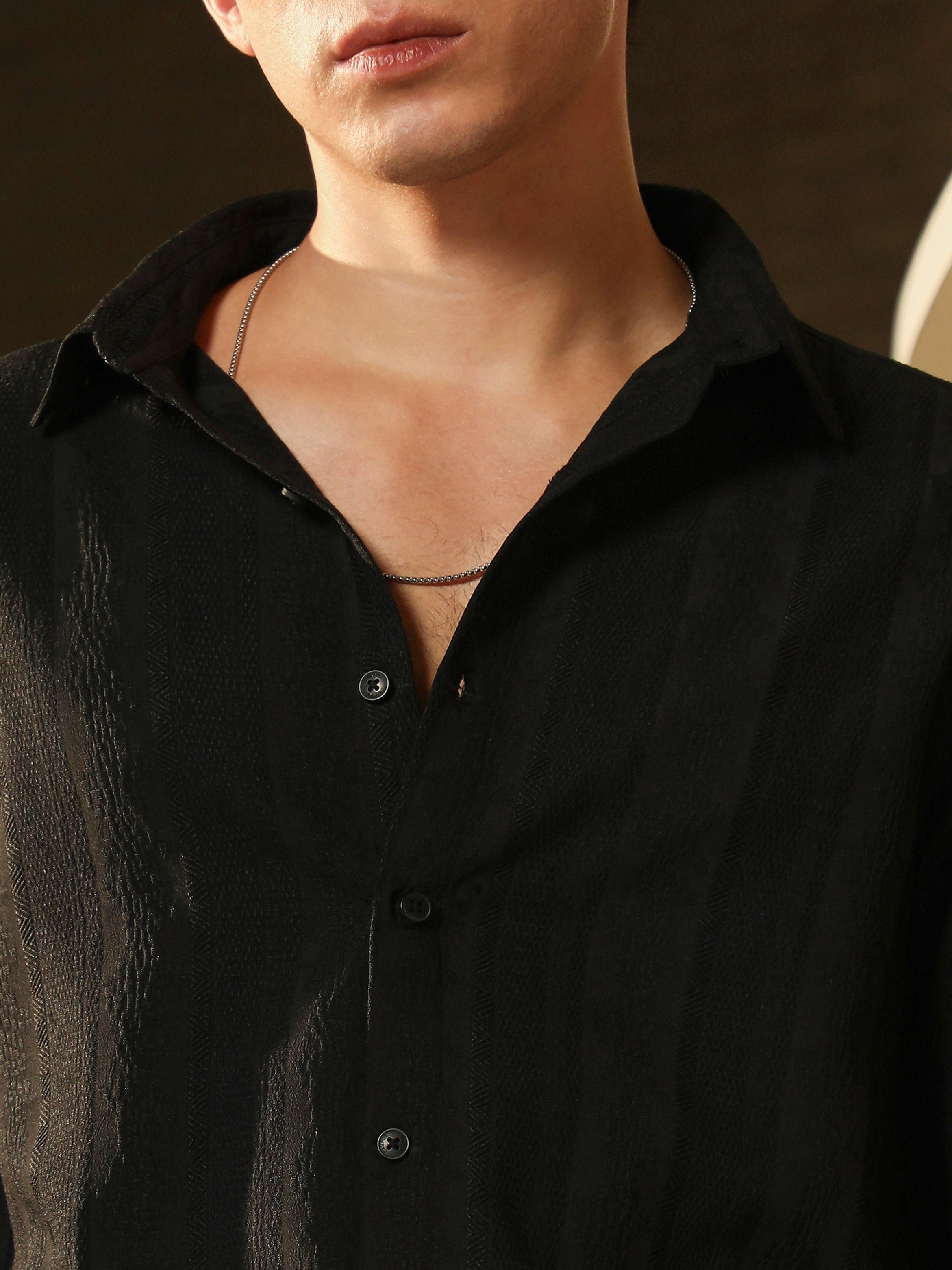 Men Black Textured Jacquard Shirt