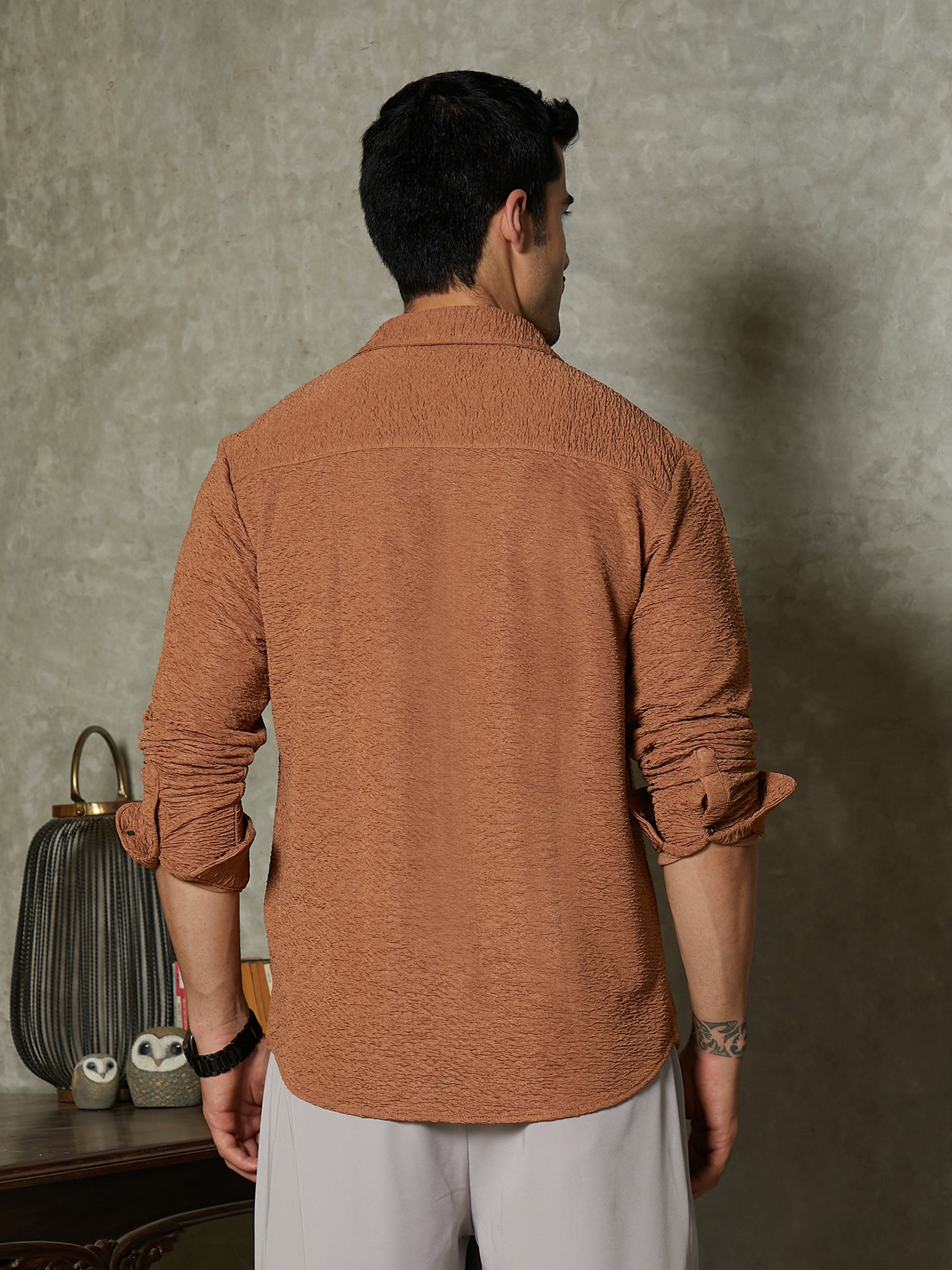Men Mocha Brown Surf-Tactile Shirt