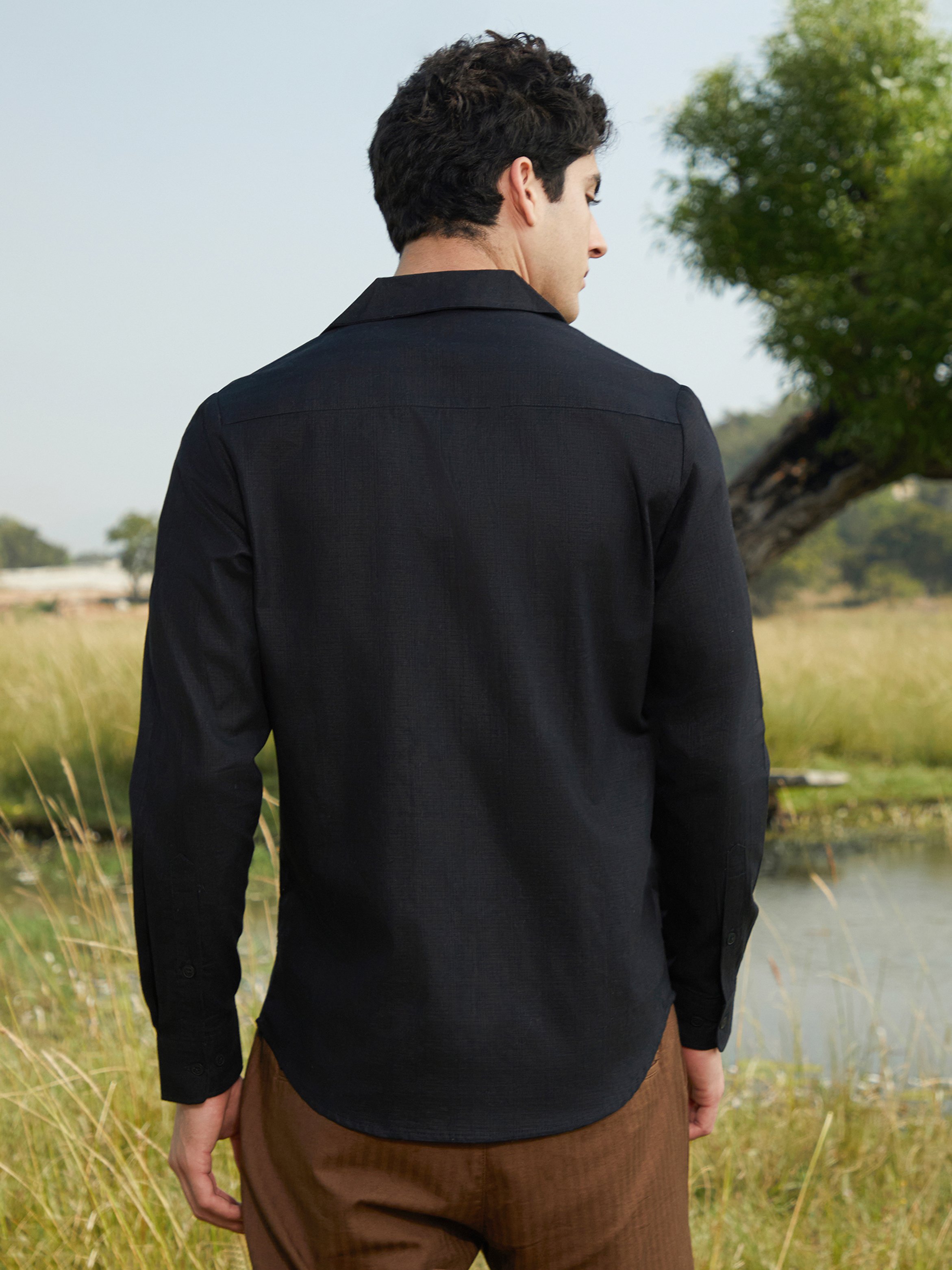 Men Midnight Black Solid Casual Shirt