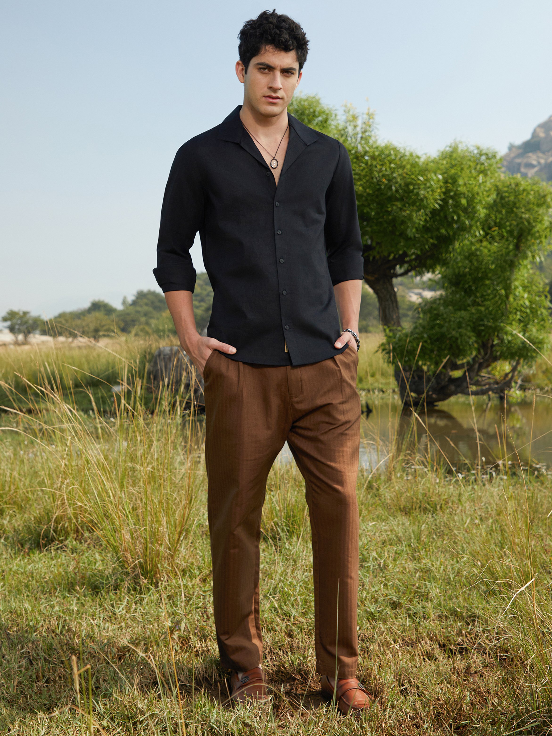 Men Midnight Black Solid Casual Shirt