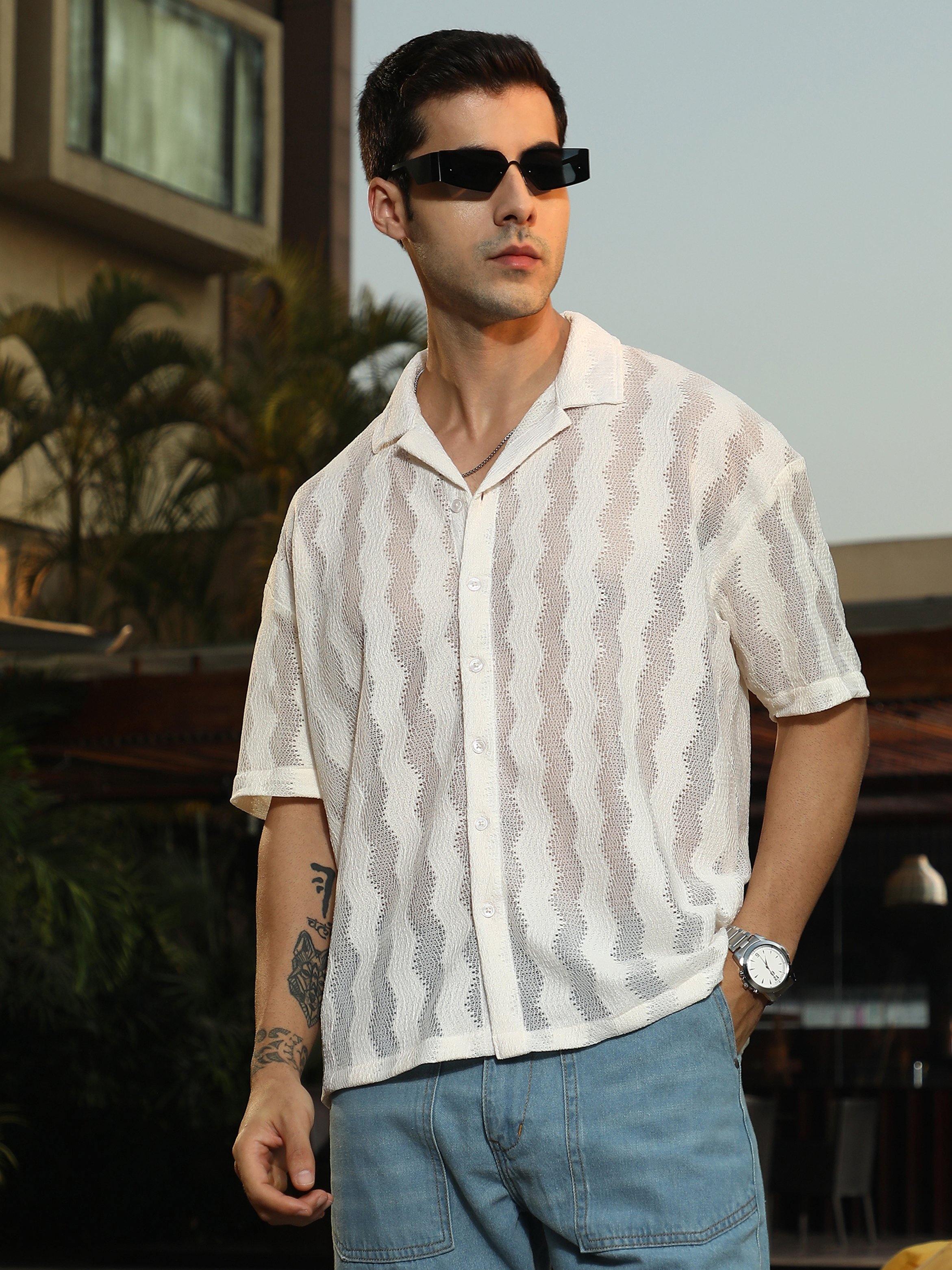 Men Flat-Knit Resort Oversized Shirt